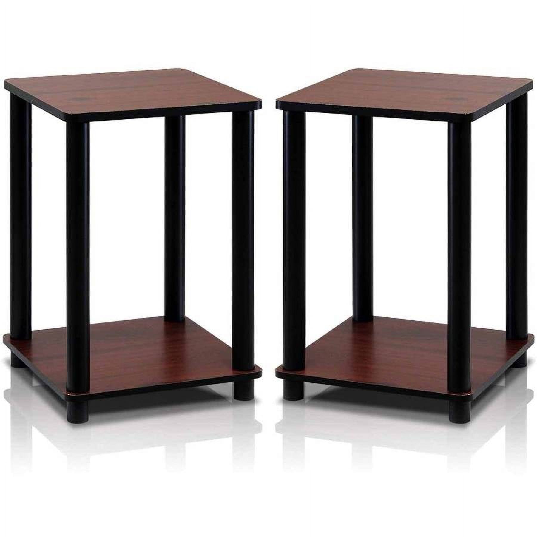 Rustic Dark Cherry & Black Square Wood End Table Set of 2