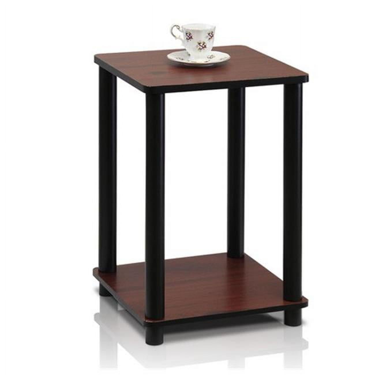 Compact Modern Dark Cherry & Black Square End Table with Shelf