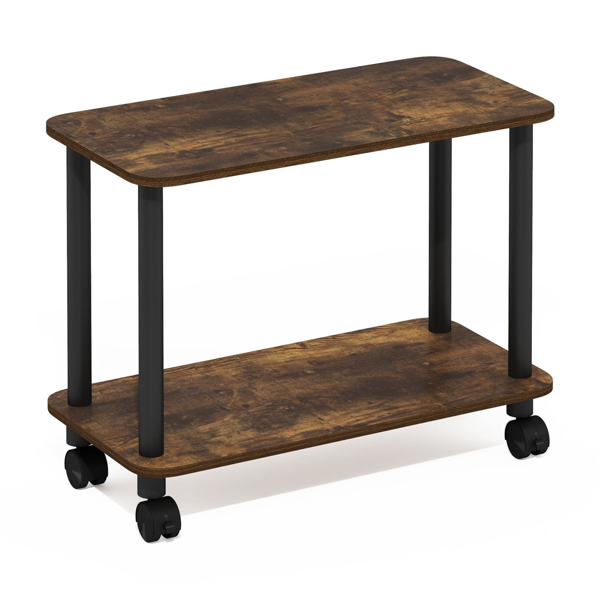Amber Pine and Black Wood Rectangle End Table with Casters