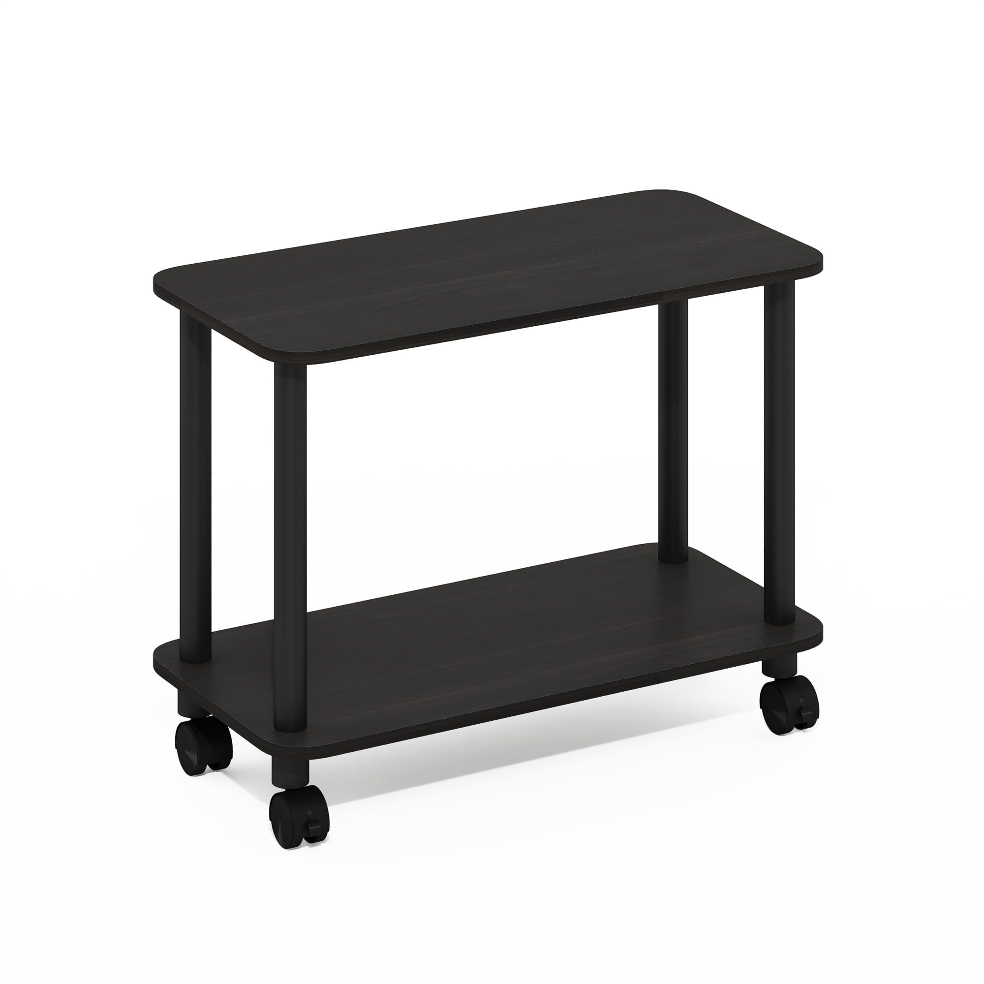 Espresso Black Modern Rectangular Wood End Table with Casters