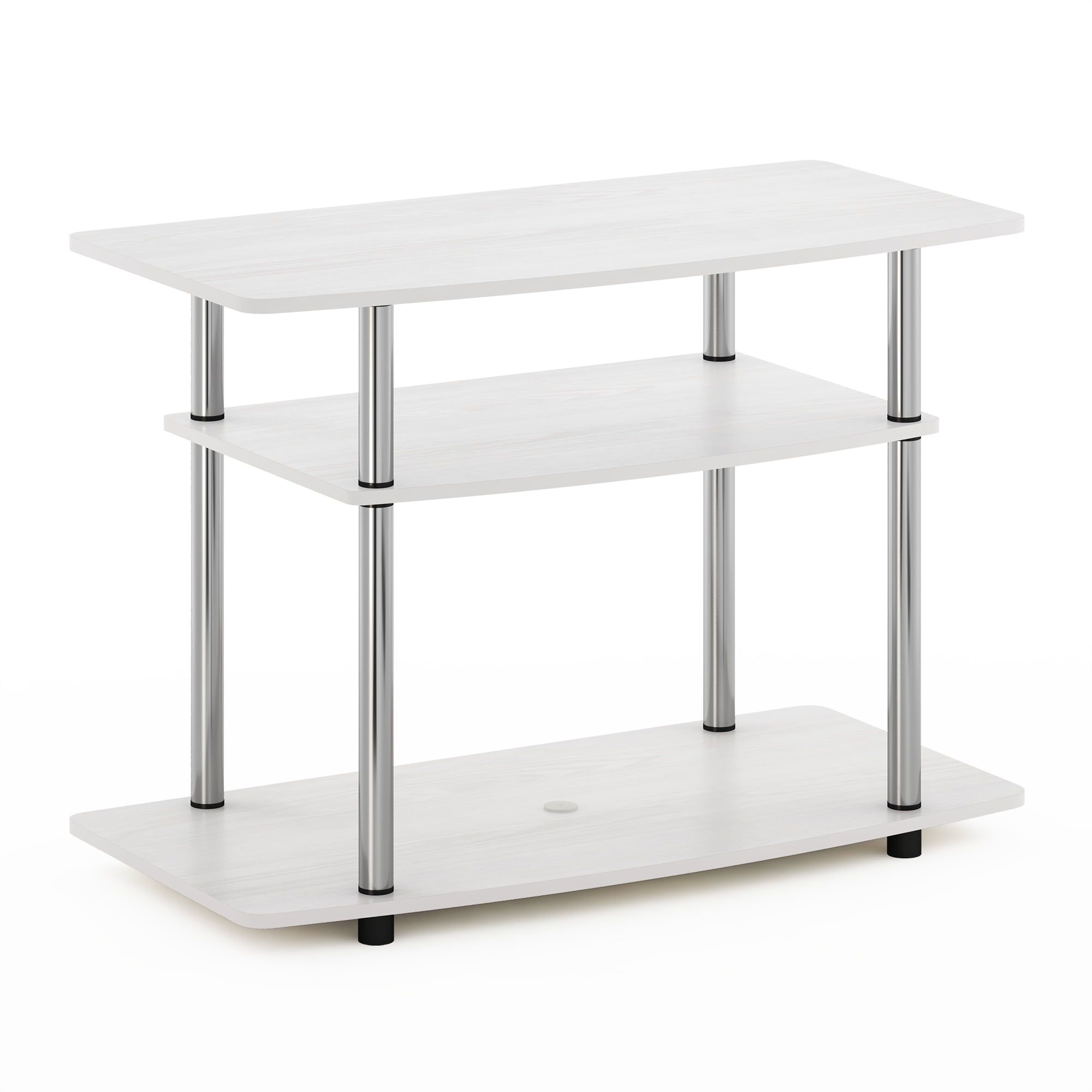 White Oak and Chrome 3-Tier TV Stand