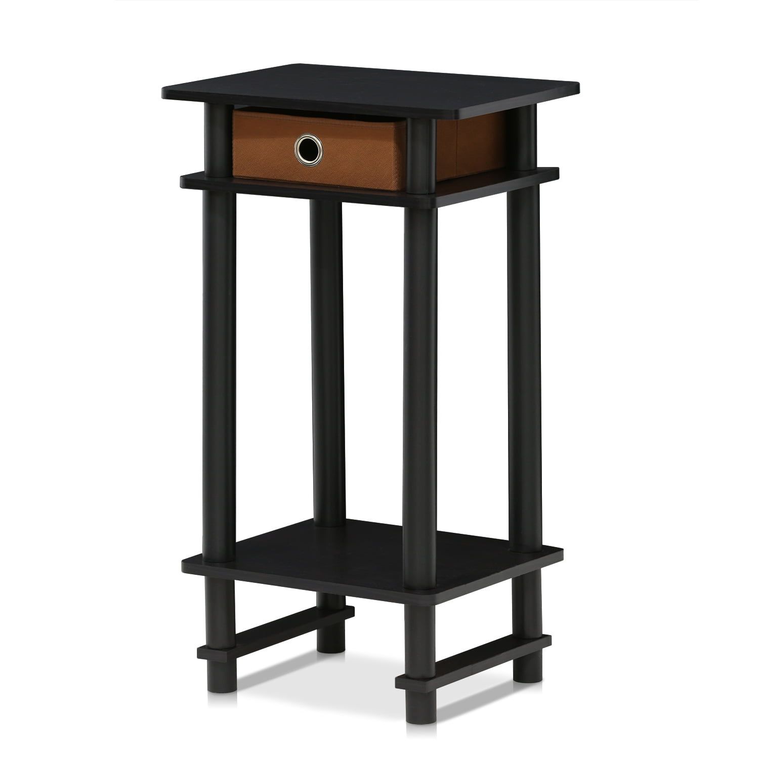 Espresso Wood and Metal Square End Table with Storage