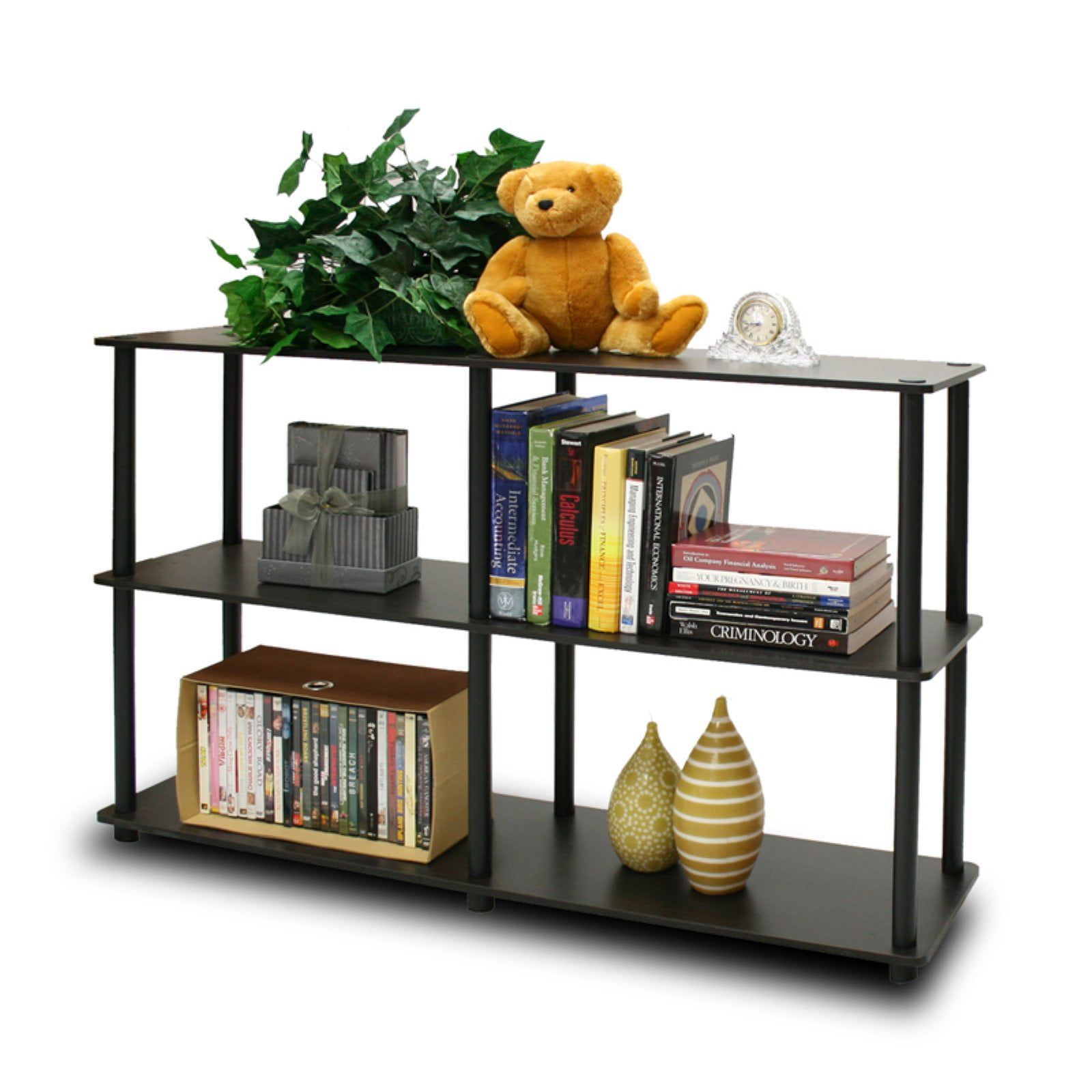 Espresso Black Engineered Wood 3-Tier Display Rack