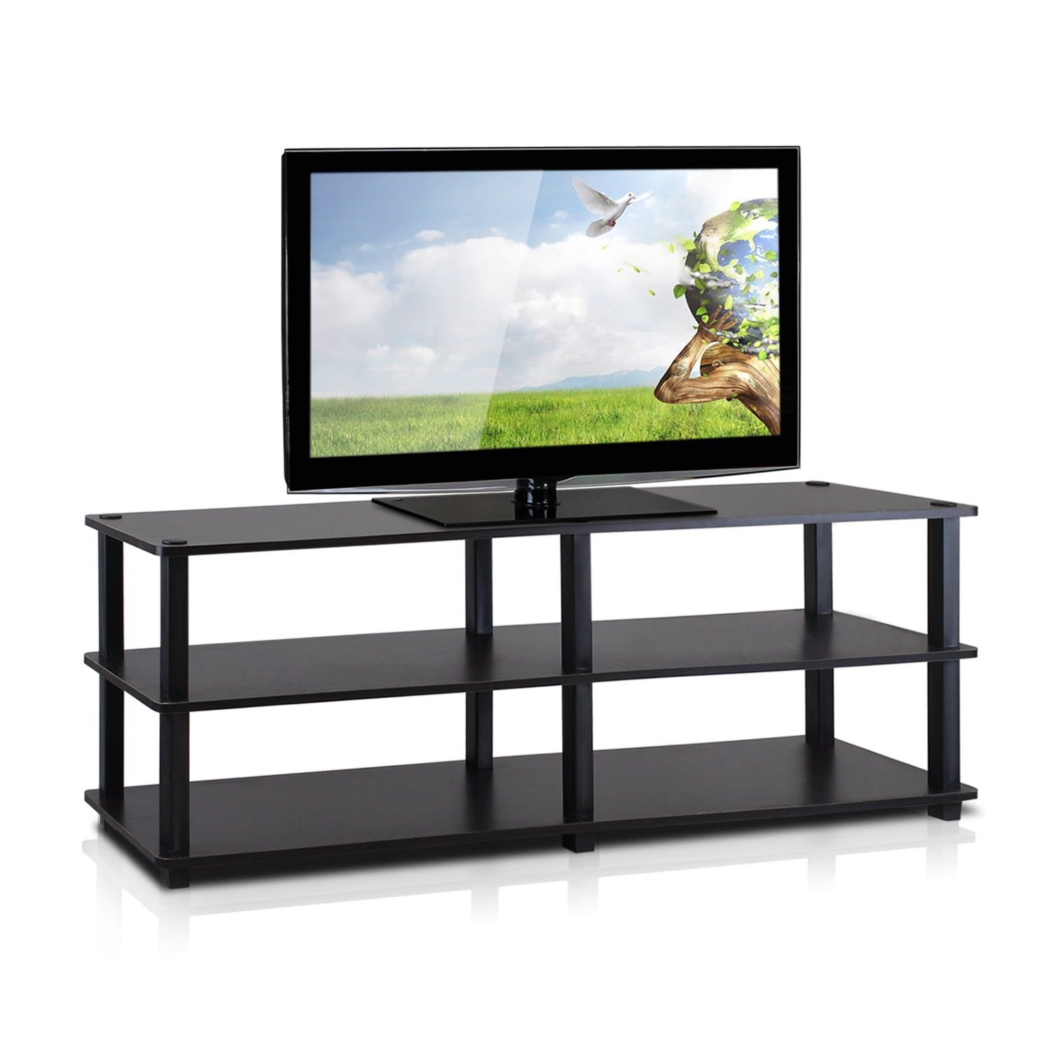 Espresso Black 3-Tier Rectangular TV Stand with Cabinet