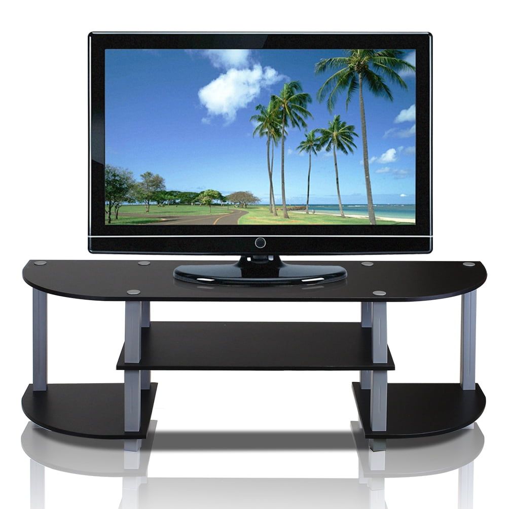 Industrial Noir 47" Black Wood TV Stand with Open Shelves