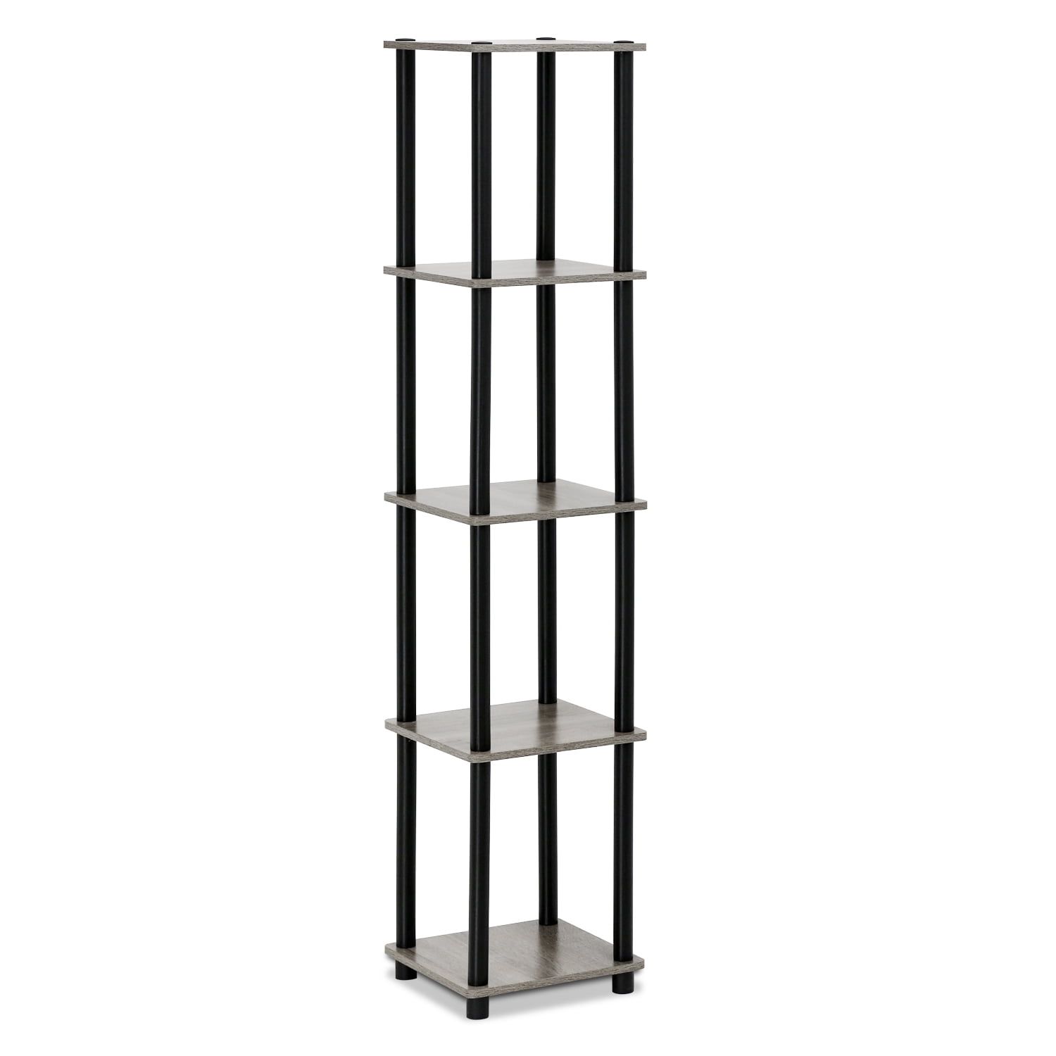 Black and Oak 5-Tier Corner Wood Shelf Unit