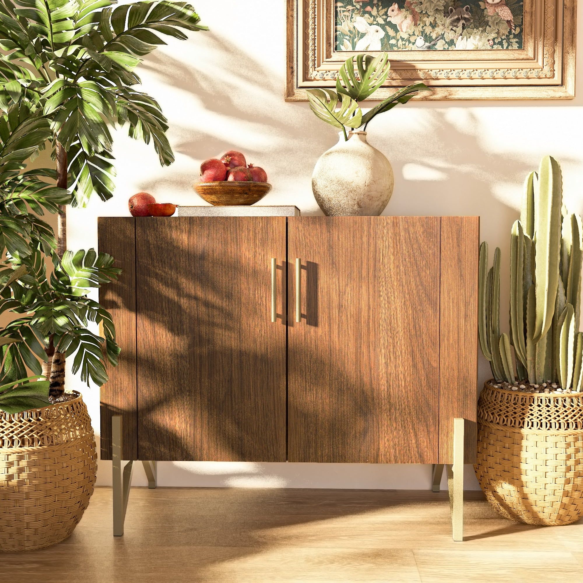 Walnut Mid-Century Modern Sideboard with Metal Legs