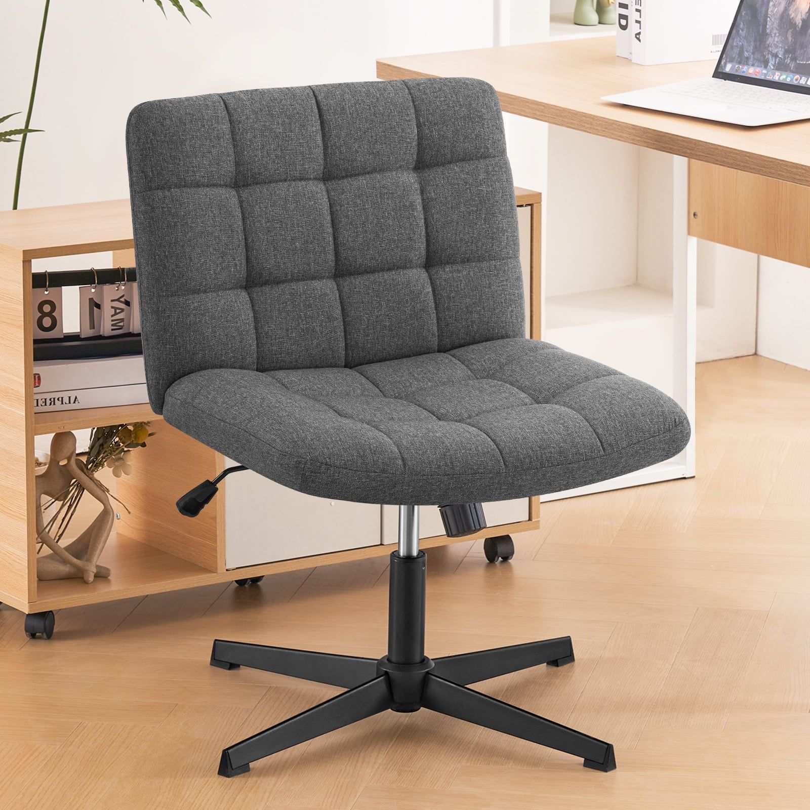 Gray Tufted Fabric Swivel Task Chair with Adjustable Height