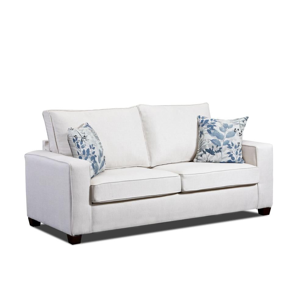 Relay Mist Blue and White Fabric Sofa with Wood Frame