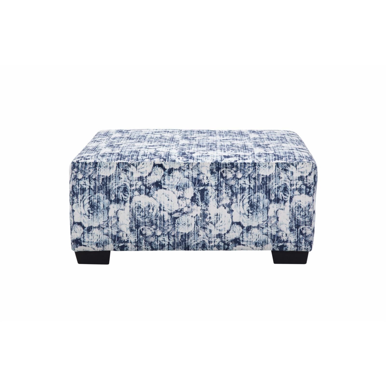 Blue Floral Square Upholstered Cocktail Ottoman