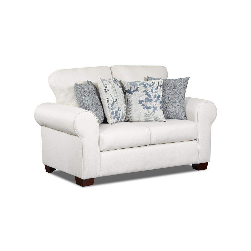 Pembroke Off-White and Blue Fabric Loveseat with Pillows