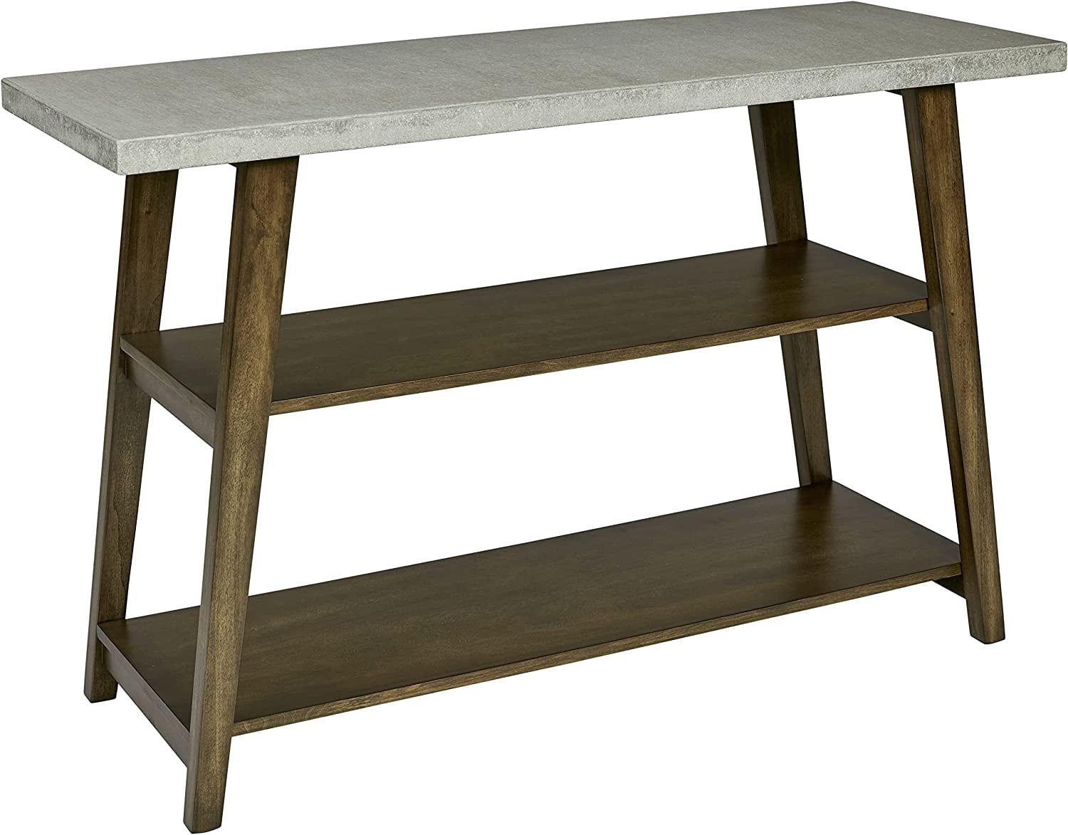 Concrete Gray and Auburn Wood Rectangular Console Table with Storage