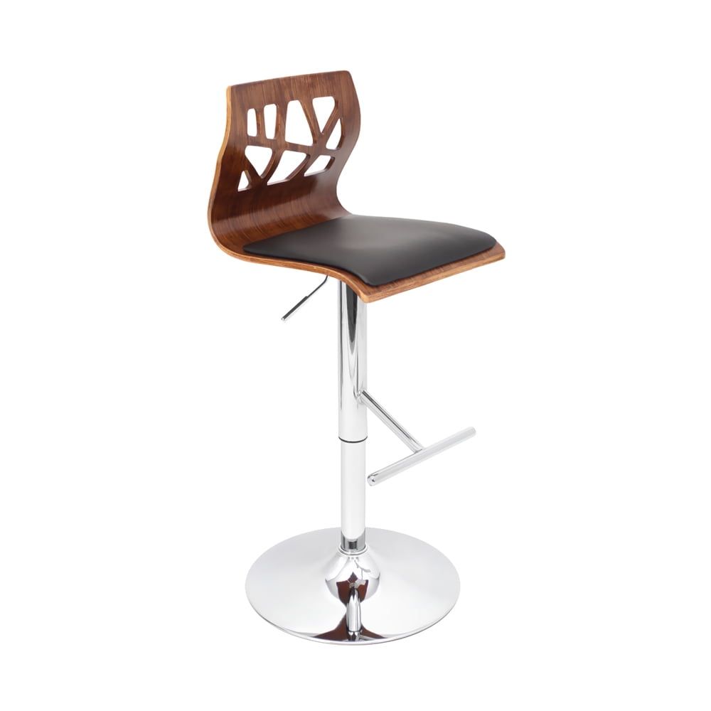 Contemporary Swivel Adjustable Folia Barstool in Walnut & Black