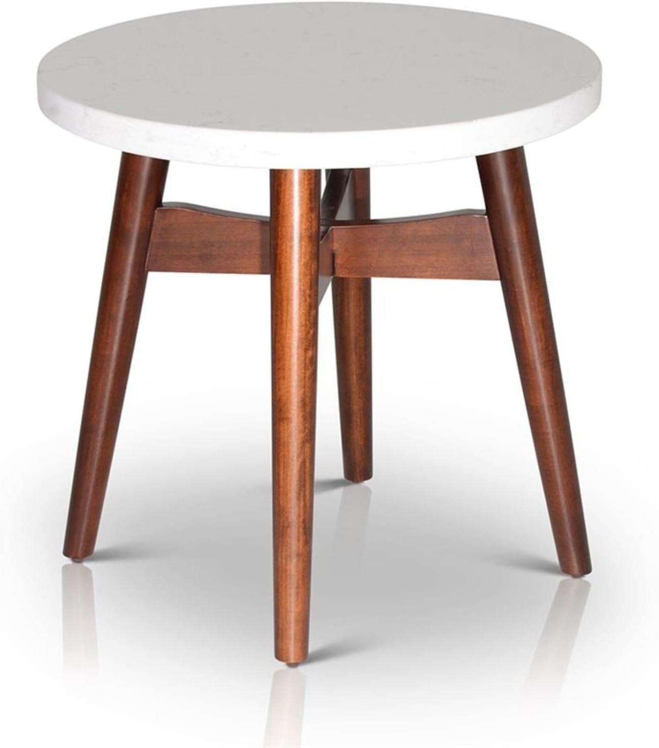 Mid-Century Modern Serena 24" Round Cherry & White Wood End Table