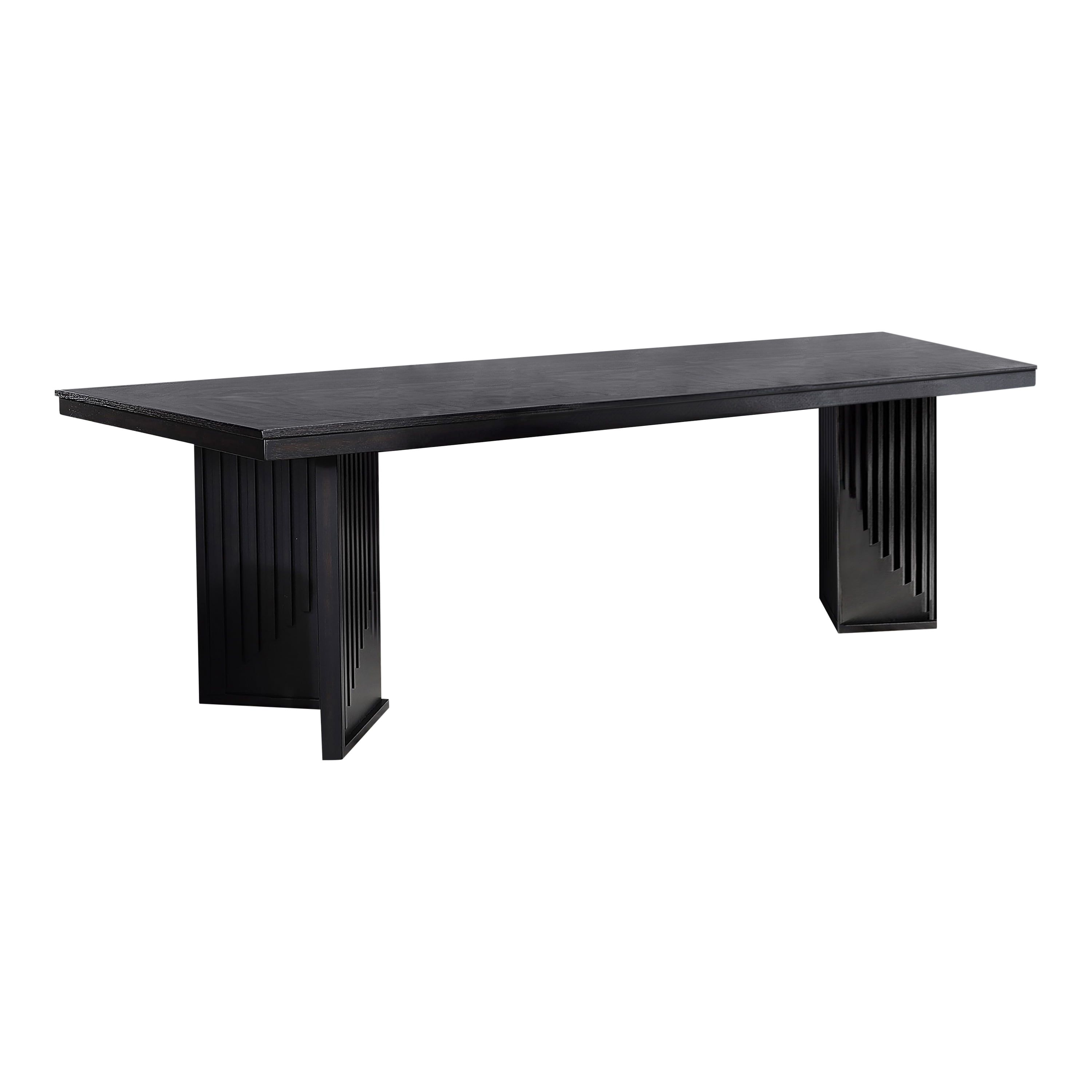 Black Solid Wood Extendable Rectangular Dining Table, 95-inch