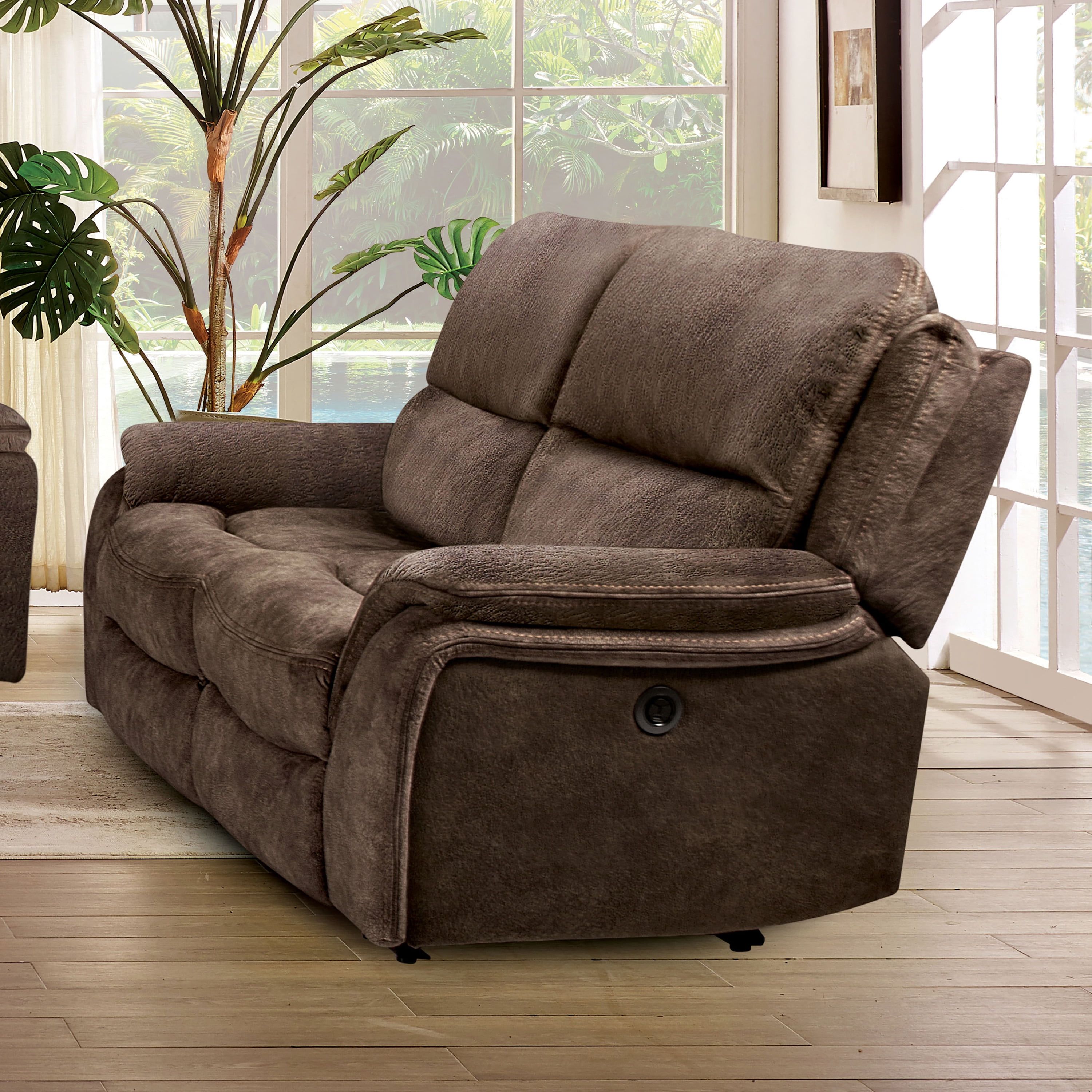 Dark Brown Fabric Pillow-Top Arm Loveseat with Wood Frame