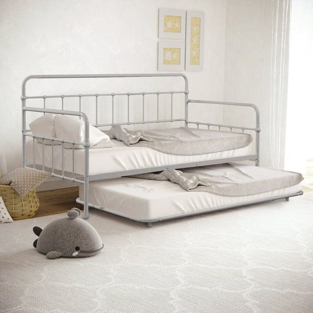 Silver Twin Metal Daybed with Trundle and Drawer