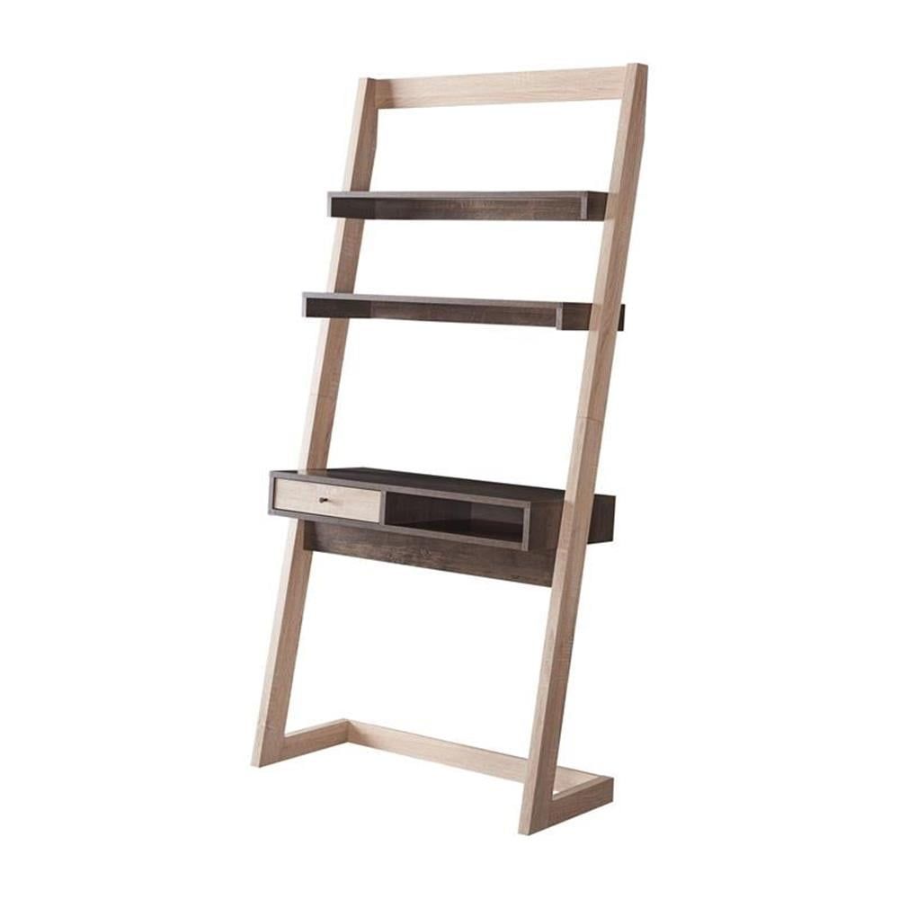 Boreggo White and Walnut Oak Ladder Desk with Drawer