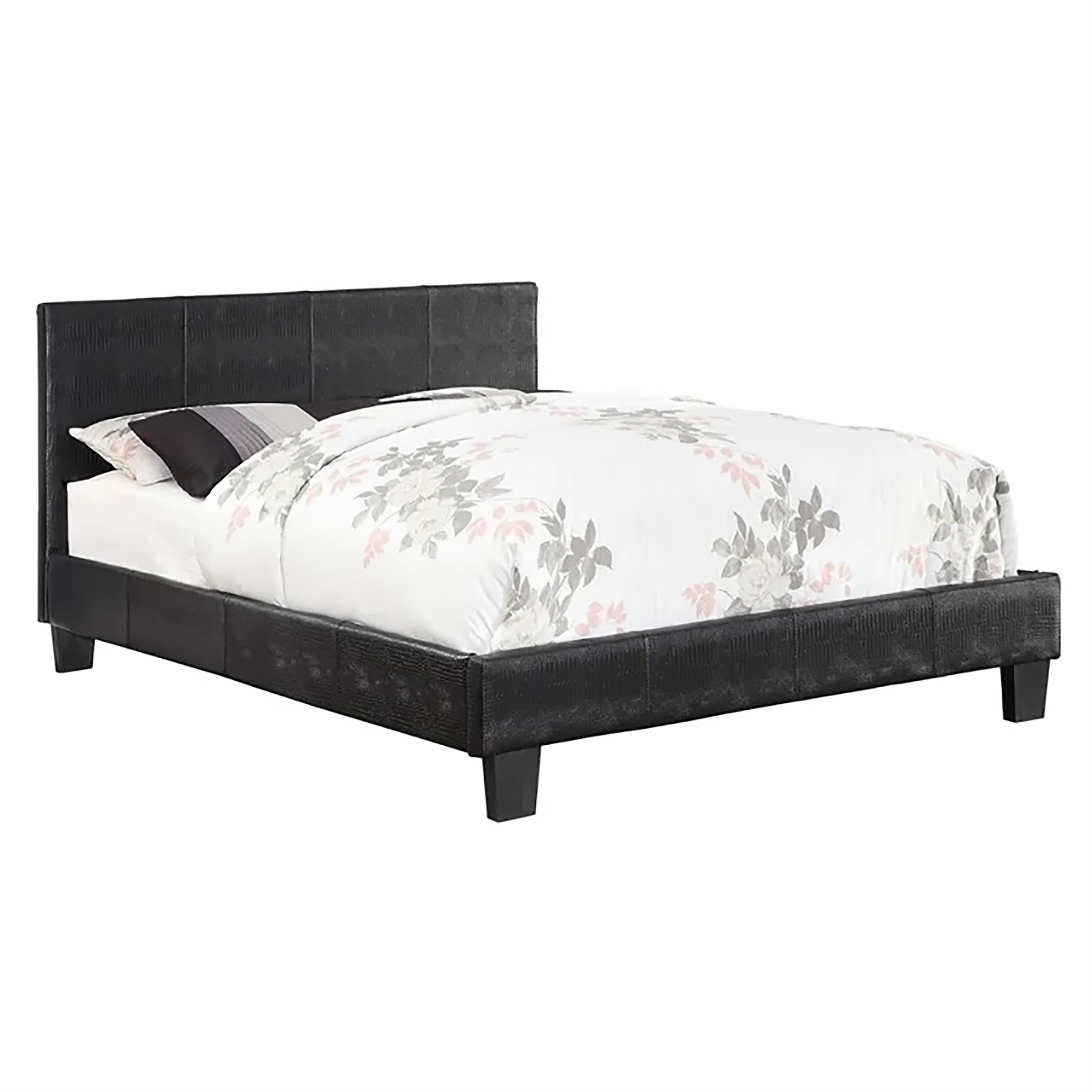 Nicole Black Faux Leather Queen Platform Bed with Slats