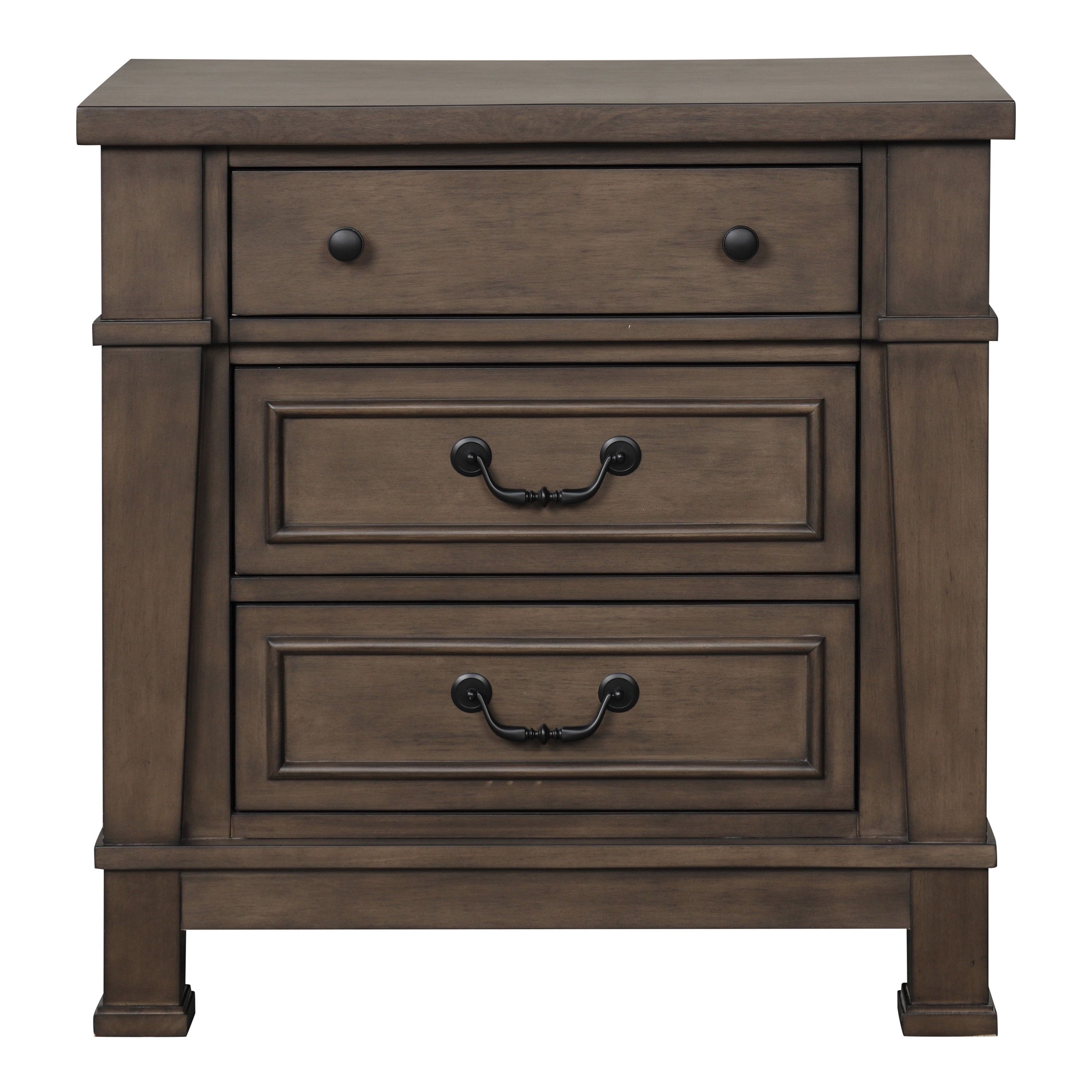 Dark Walnut 3-Drawer Solid Wood Nightstand with USB Port