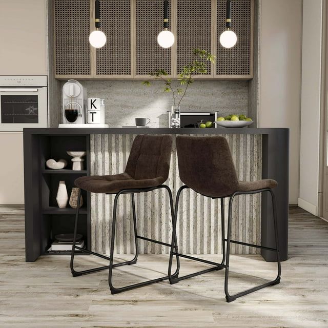 Brown Chenille Upholstered Metal Frame Counter Height Side Chair