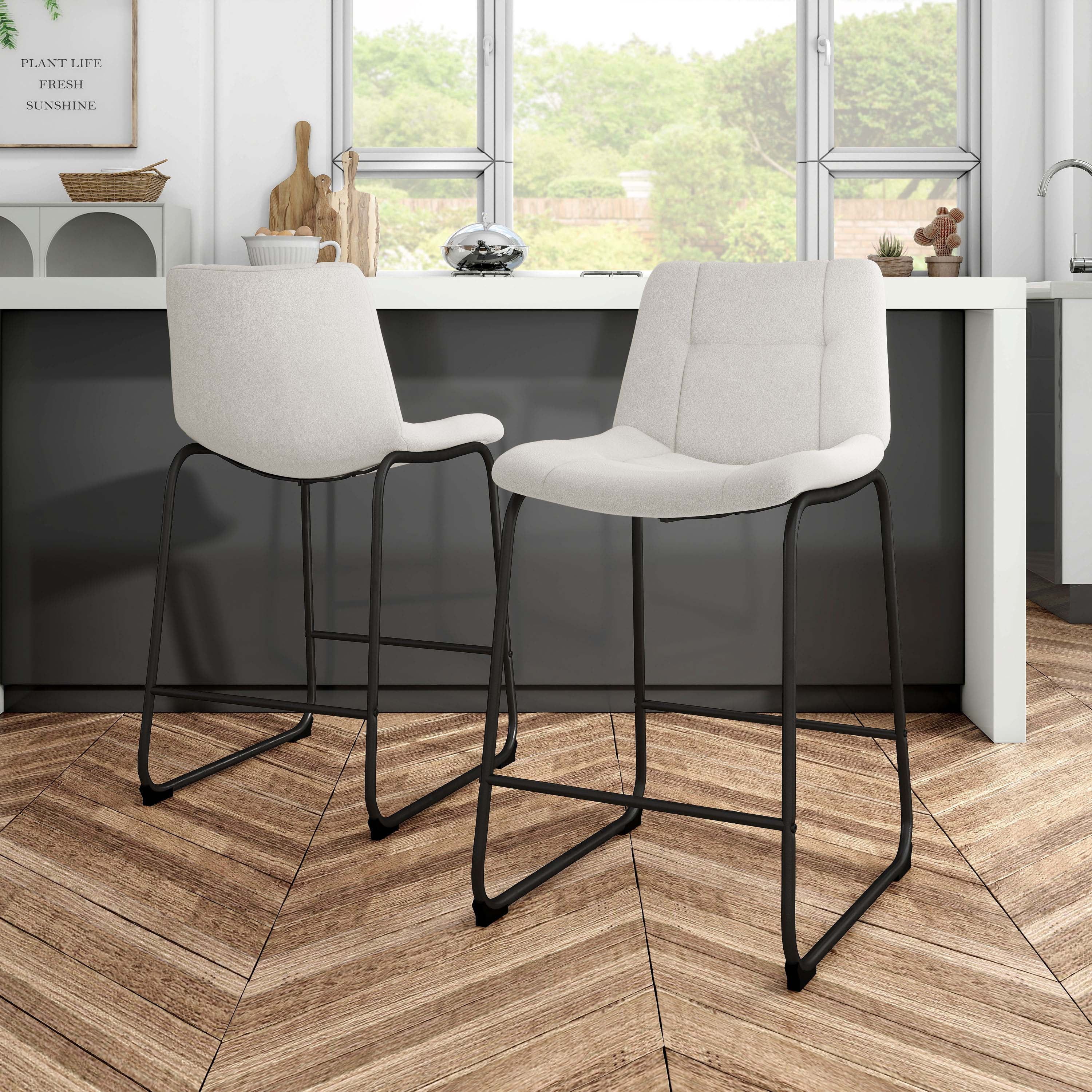 White Chenille Upholstered Metal Counter Height Side Chair Set