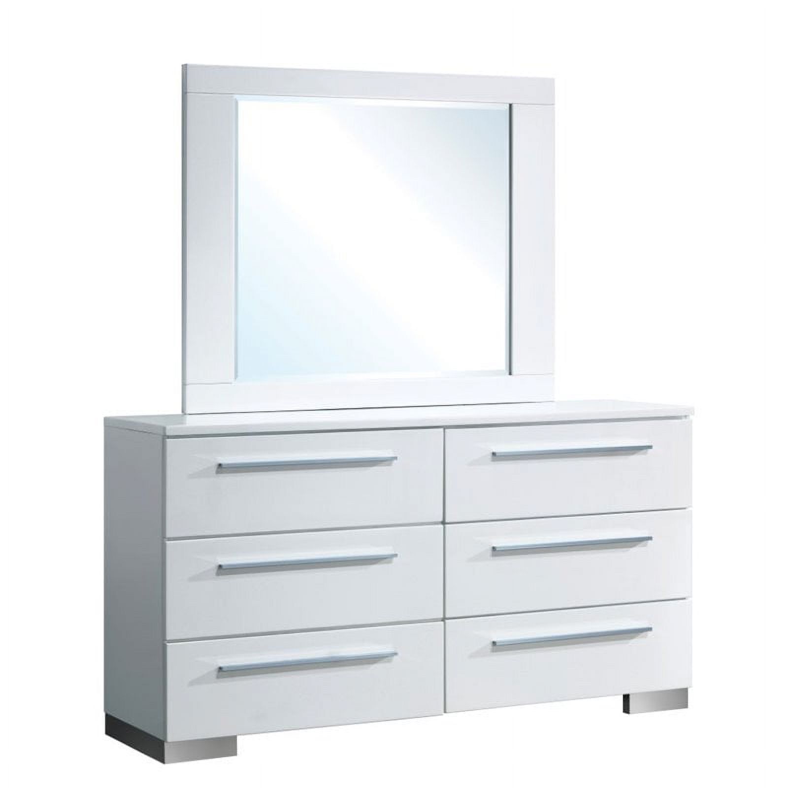 Glossy White Contemporary 6-Drawer Dresser with Beveled Mirror