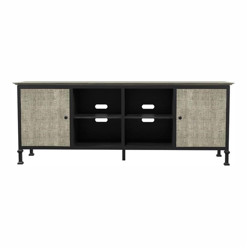 Gray Industrial 72-Inch TV Stand with Cabinets and Shelves