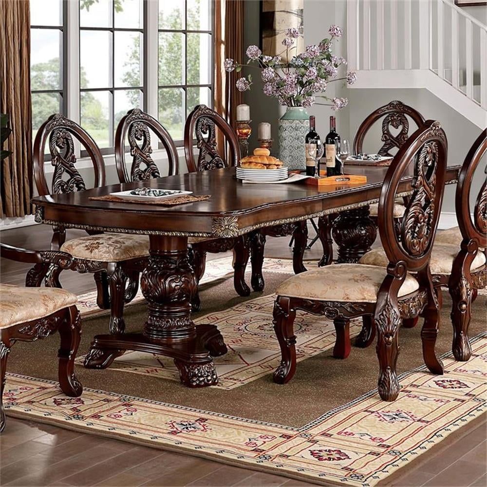 Traditional Brown Cherry Extendable Wood Dining Table with Pedestal Base