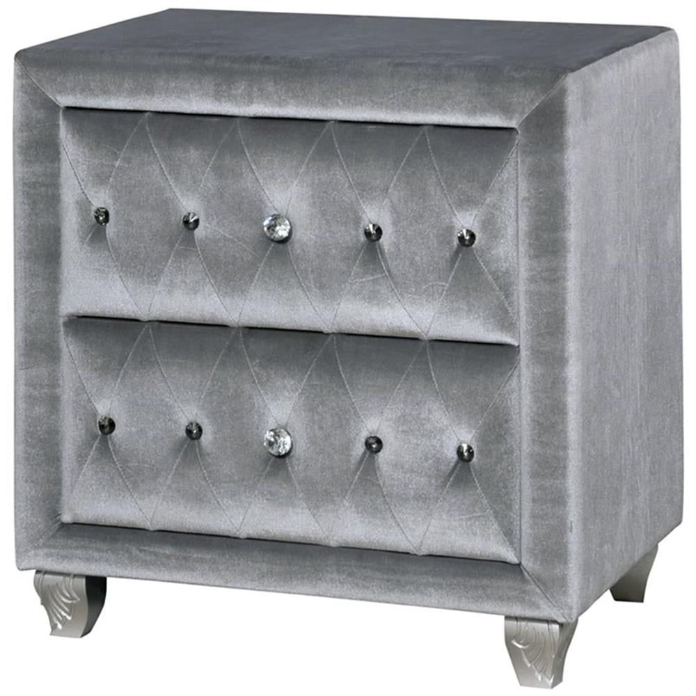 Serena Gray Velvet 2-Drawer Nightstand with Acrylic Pulls