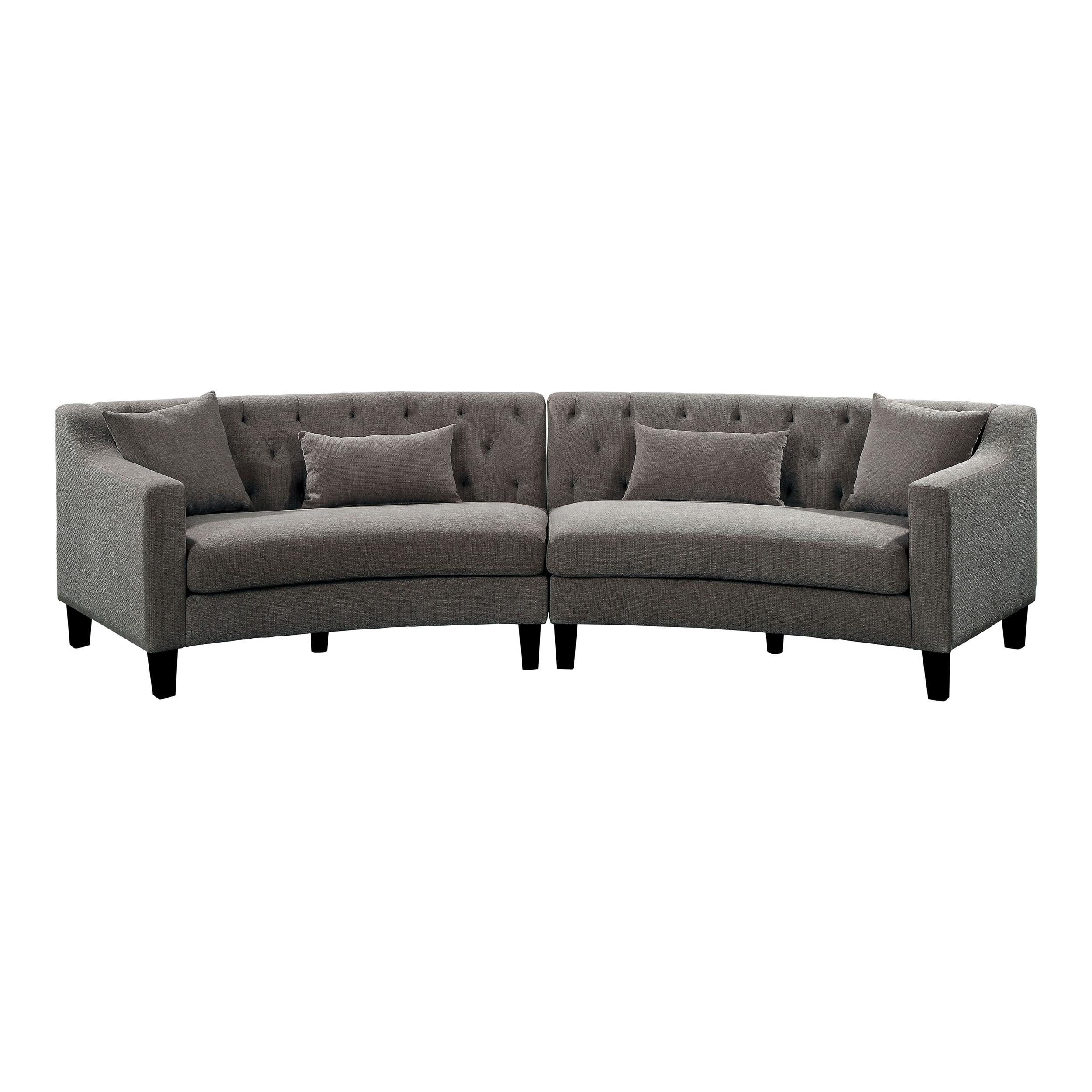 Warm Gray Tufted Linen Sectional Sofa with Sloped Arms