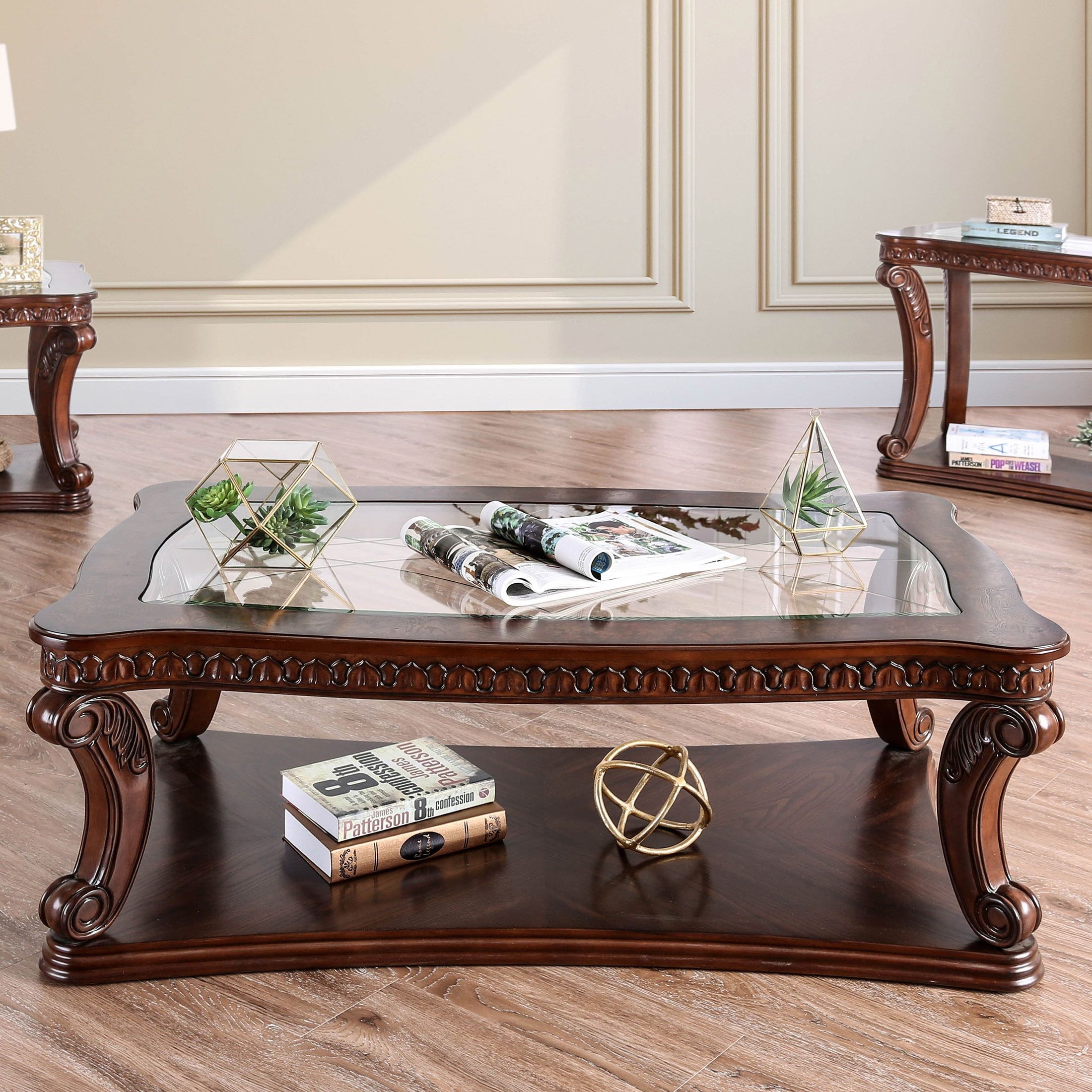 Walton Dark Oak and Glass Rectangular Coffee Table