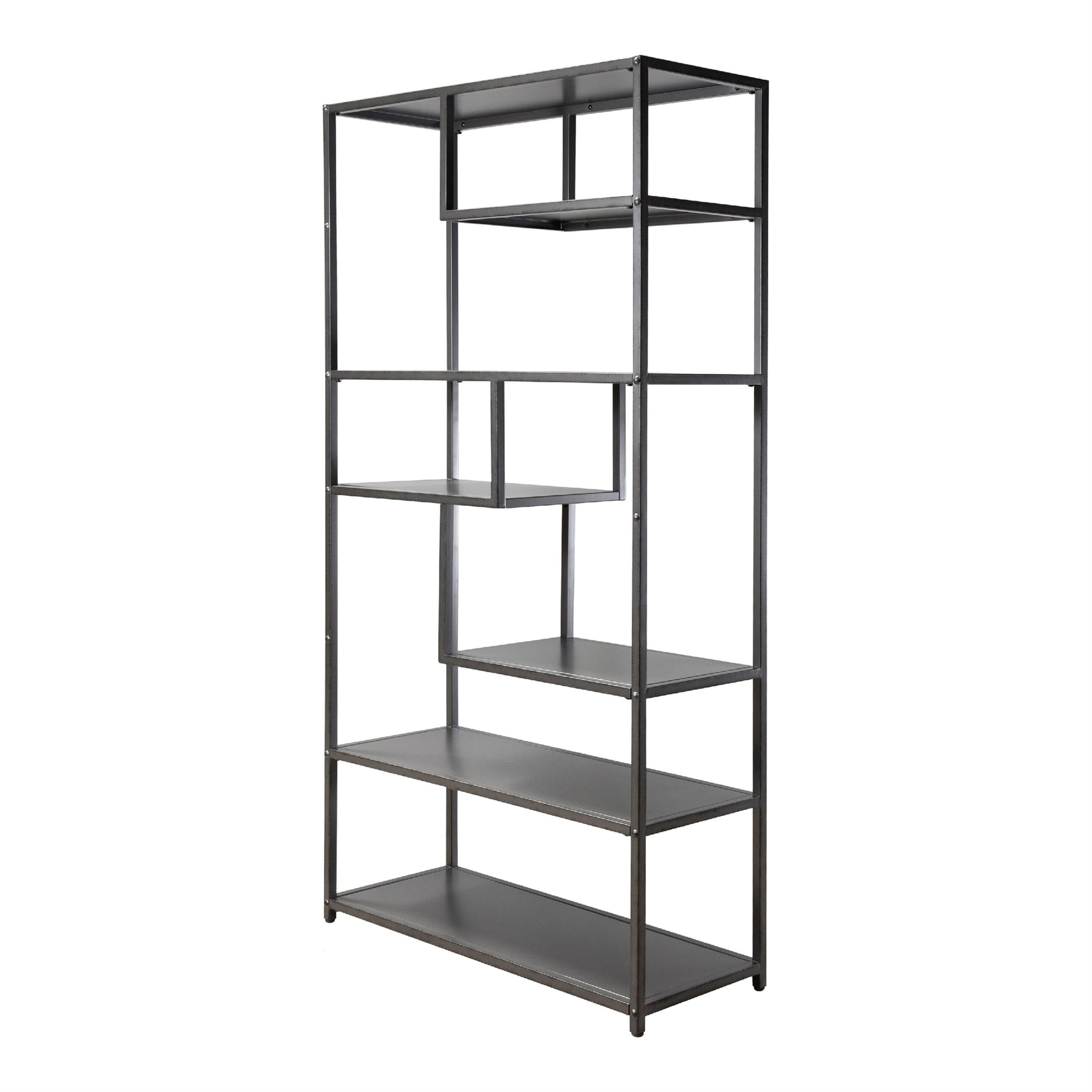 Powder Coated Gray Industrial Metal 6-Shelf Bookcase