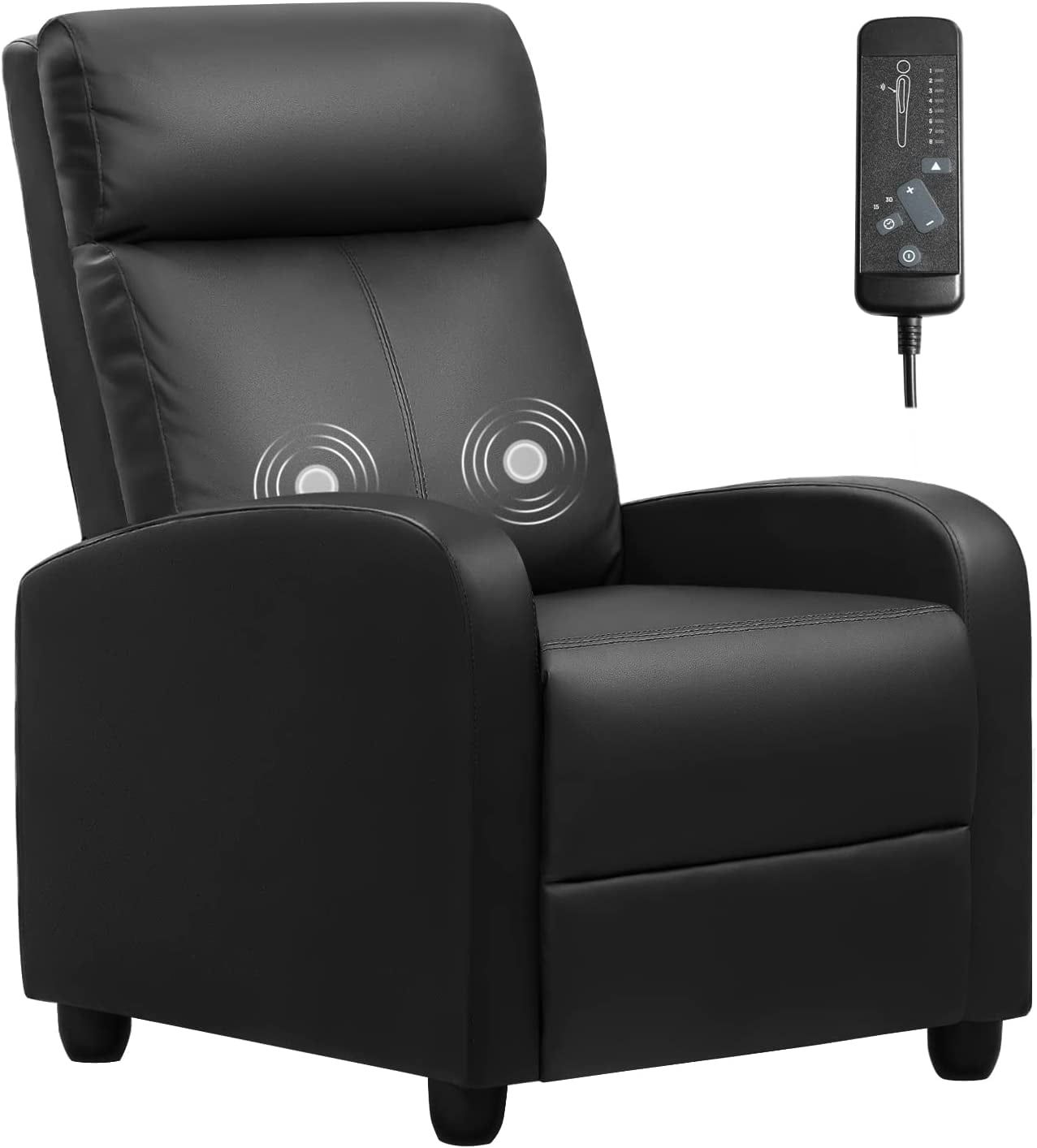 Black Faux Leather Massage Recliner with Footrest