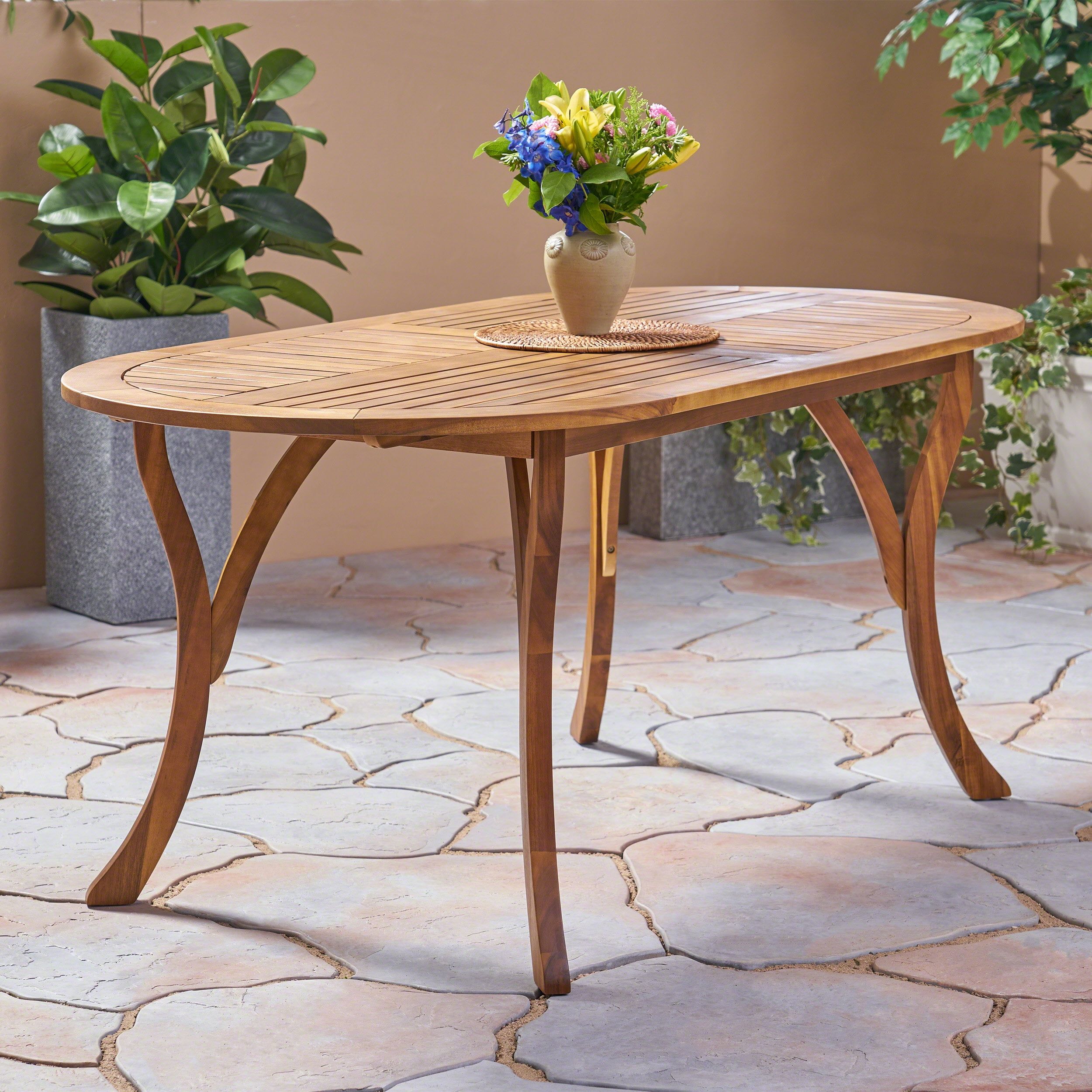 Teak Oval Acacia Wood 70'' Outdoor Dining Table