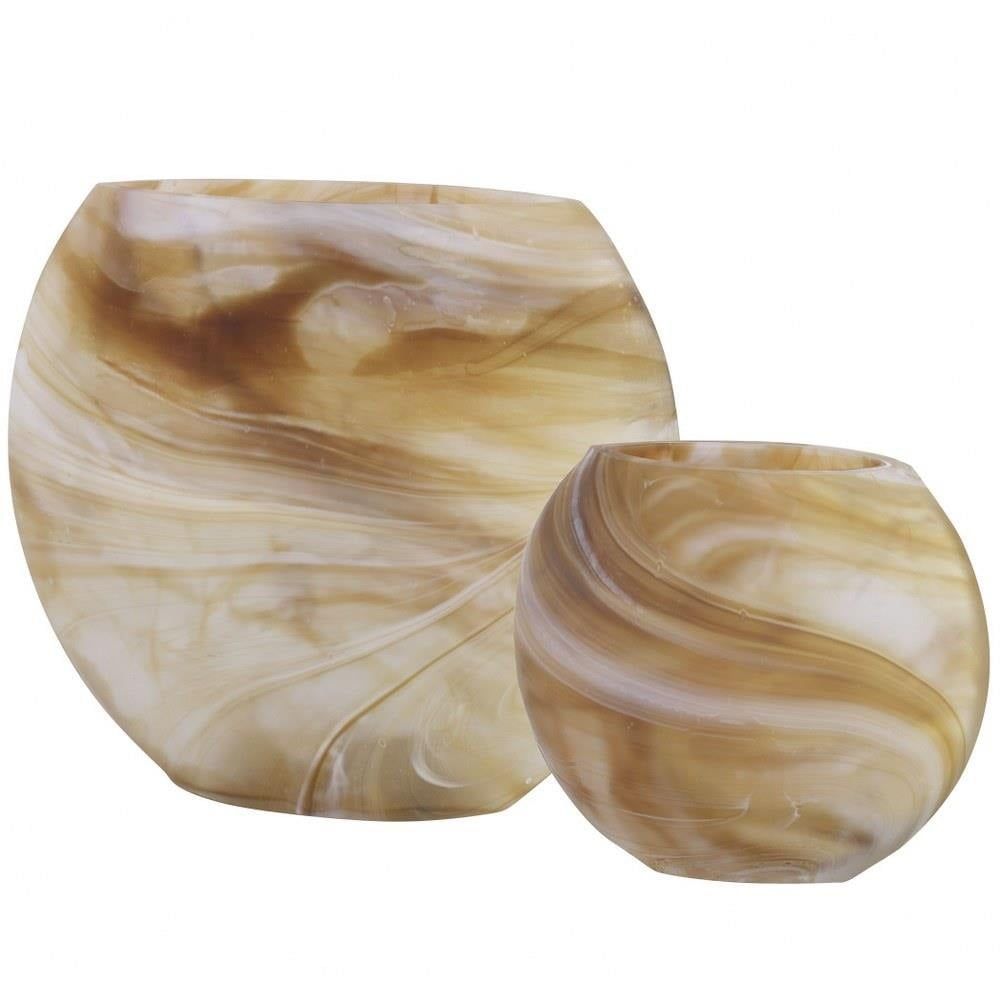 Swirled Caramel and Ivory Glass Vase Set