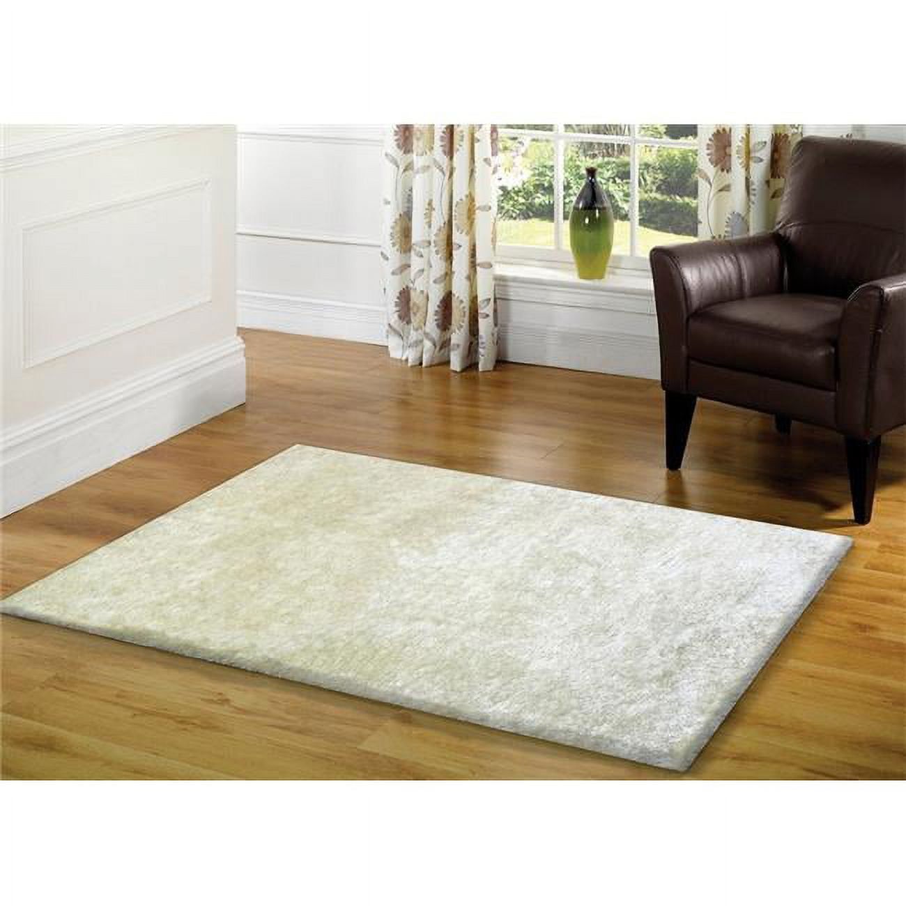 Plush Handmade White Shag Small Rug with Memory Foam