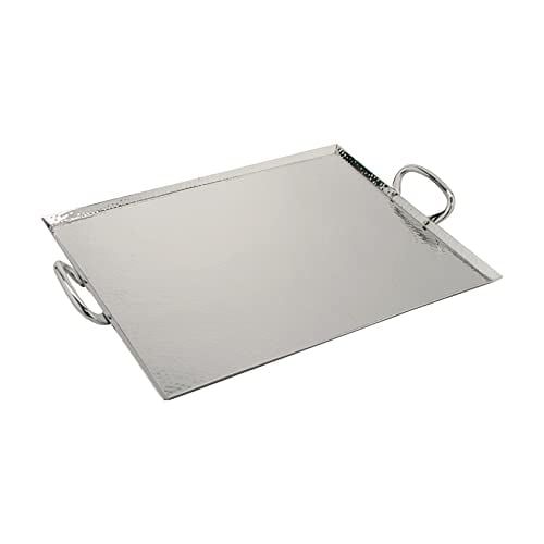 Polished Steel Heavy-Duty Serving Tray with Handles, 19" x 15"