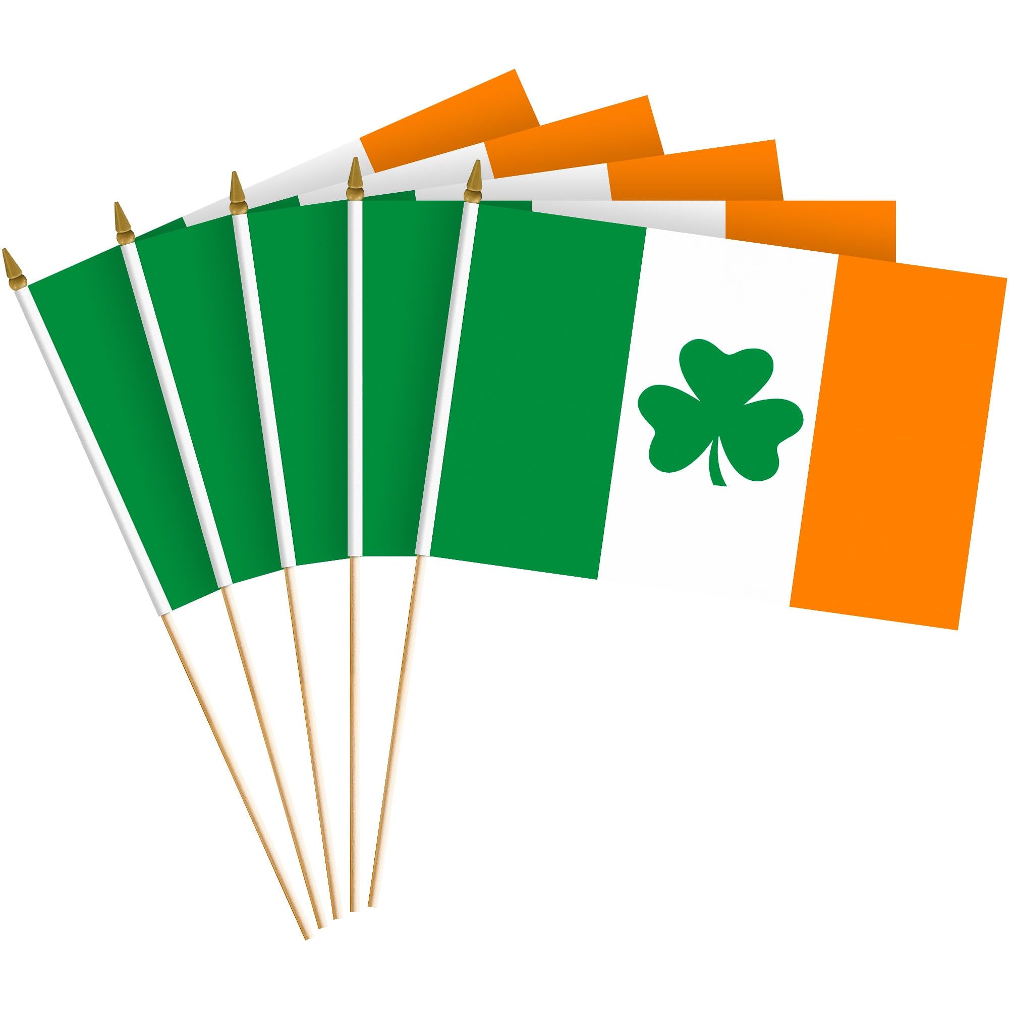 8x12 Inch Irish Shamrock Stick Flags with Gold Spear Tips