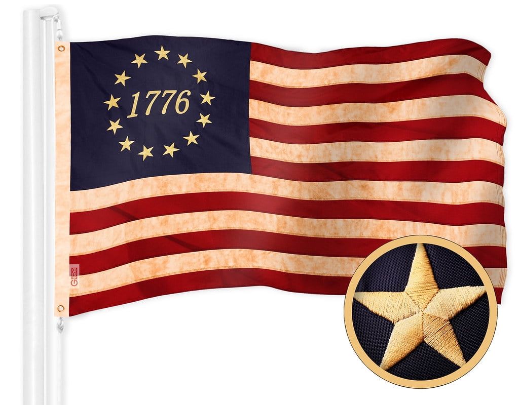 Betsy Ross 1776 Tea-Stained Polyester Flag with Brass Grommets, 2.5x4 FT