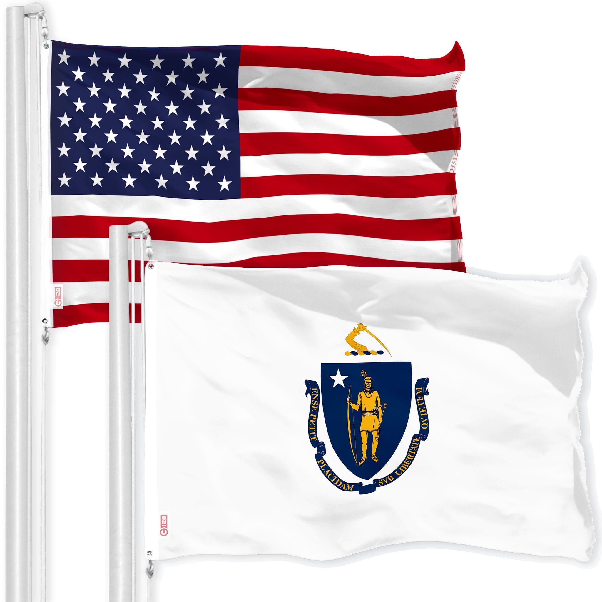 Patriotic 3x5FT USA and Massachusetts Polyester Flags