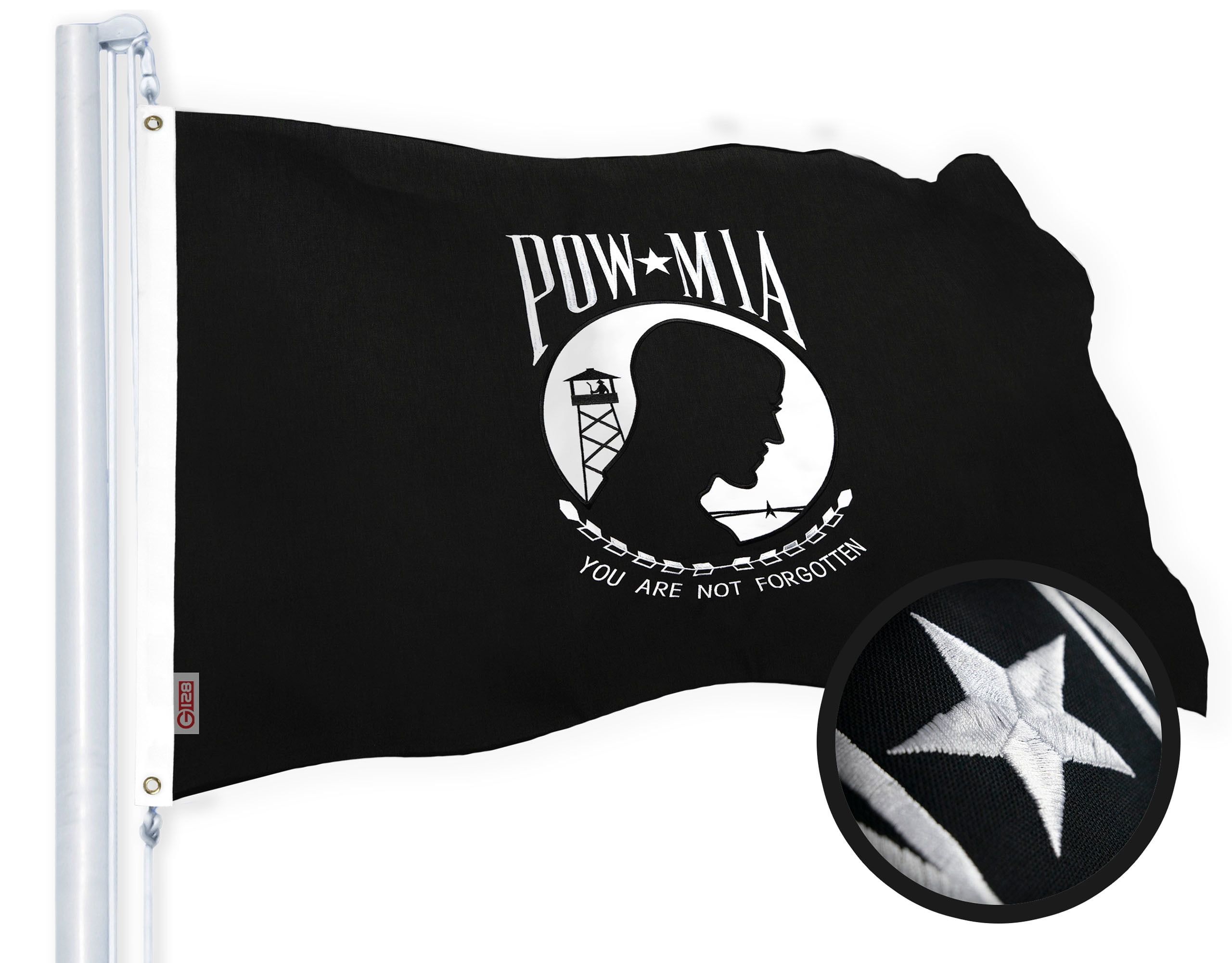 Black 3x5 FT Embroidered POW MIA Polyester Flag