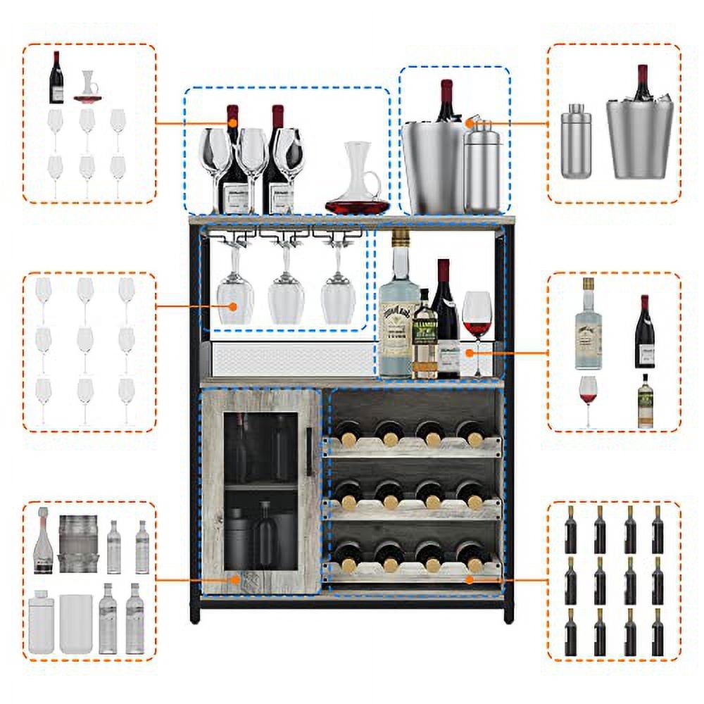 Gray Metal MDF Wine Bar Cabinet with Removable Racks and Drawer