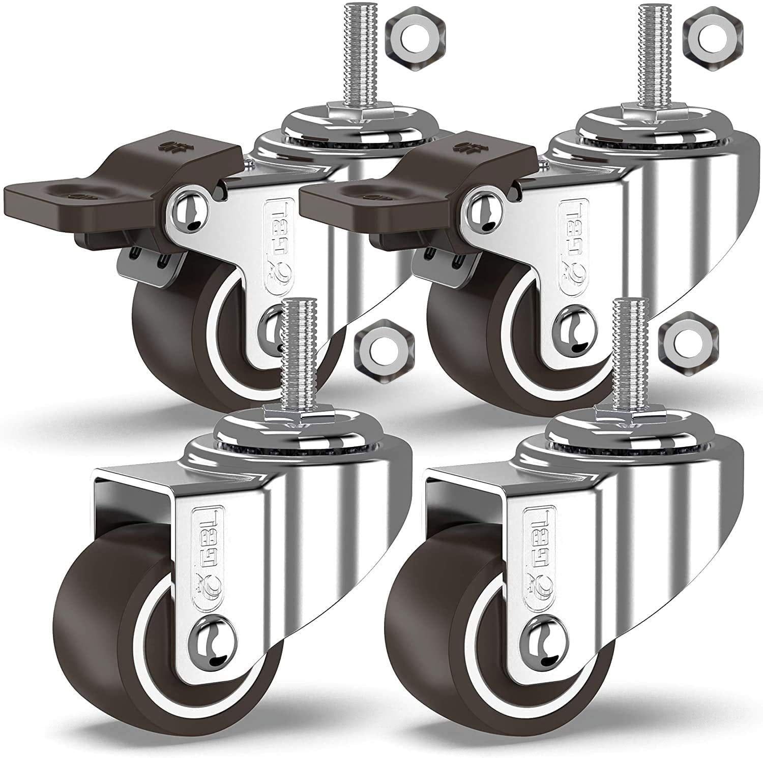 GBL 1" Small Black and Silver Caster Wheels with Brakes