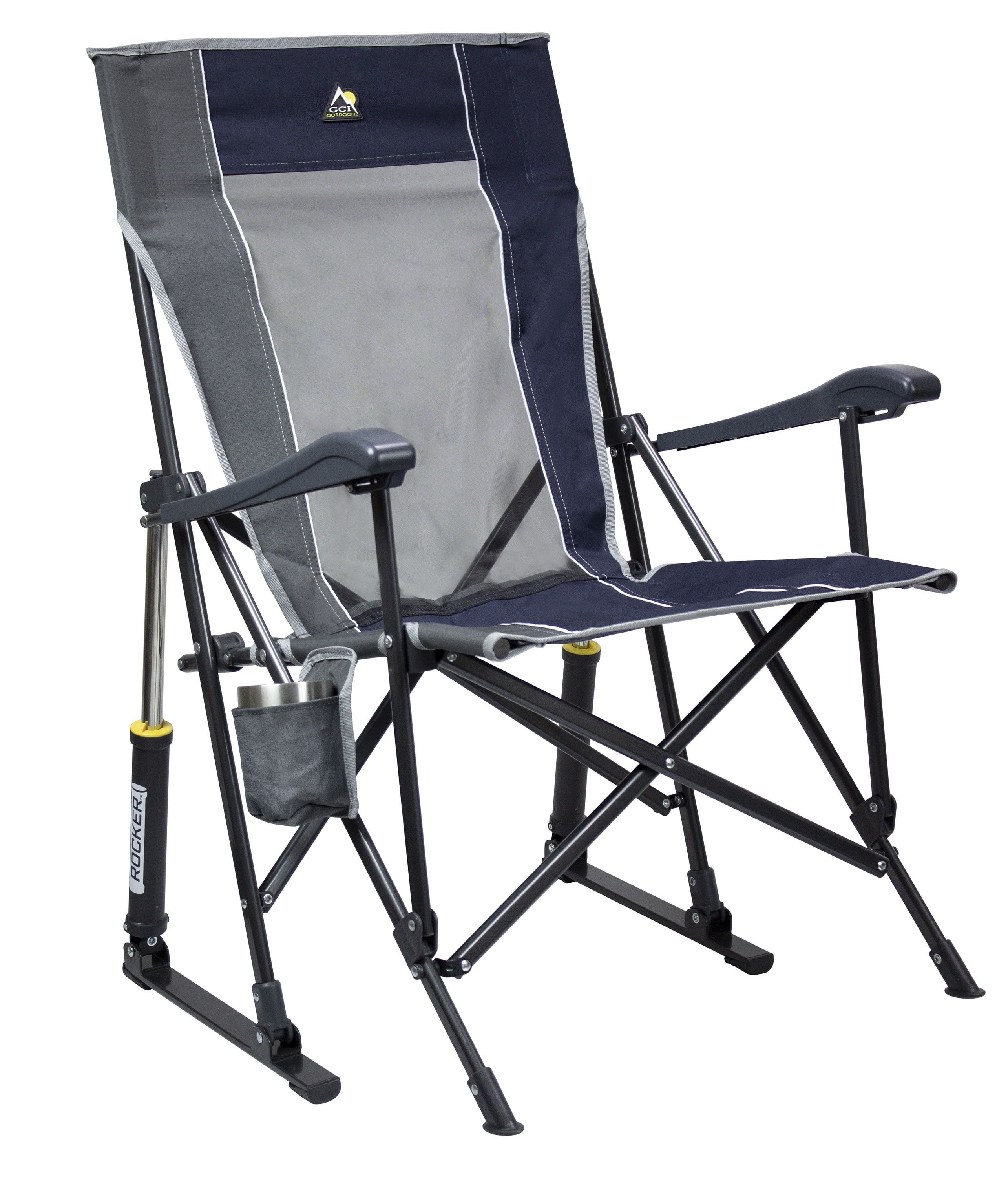 Midnight Steel Foldable Rocking Camp Chair with Cup Holder