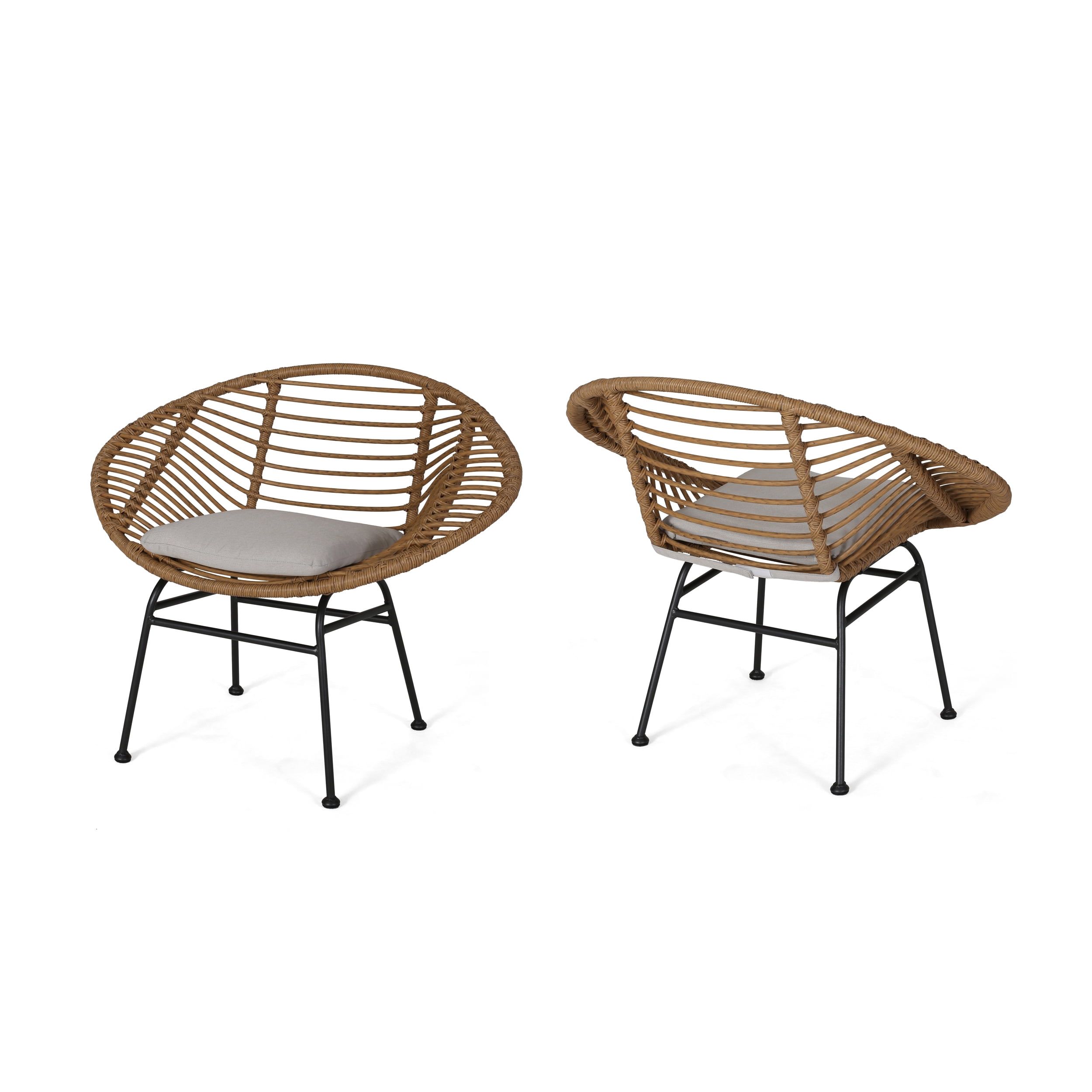 Modern Gray Spot Woven Metal Basket Chair Set with Cushions