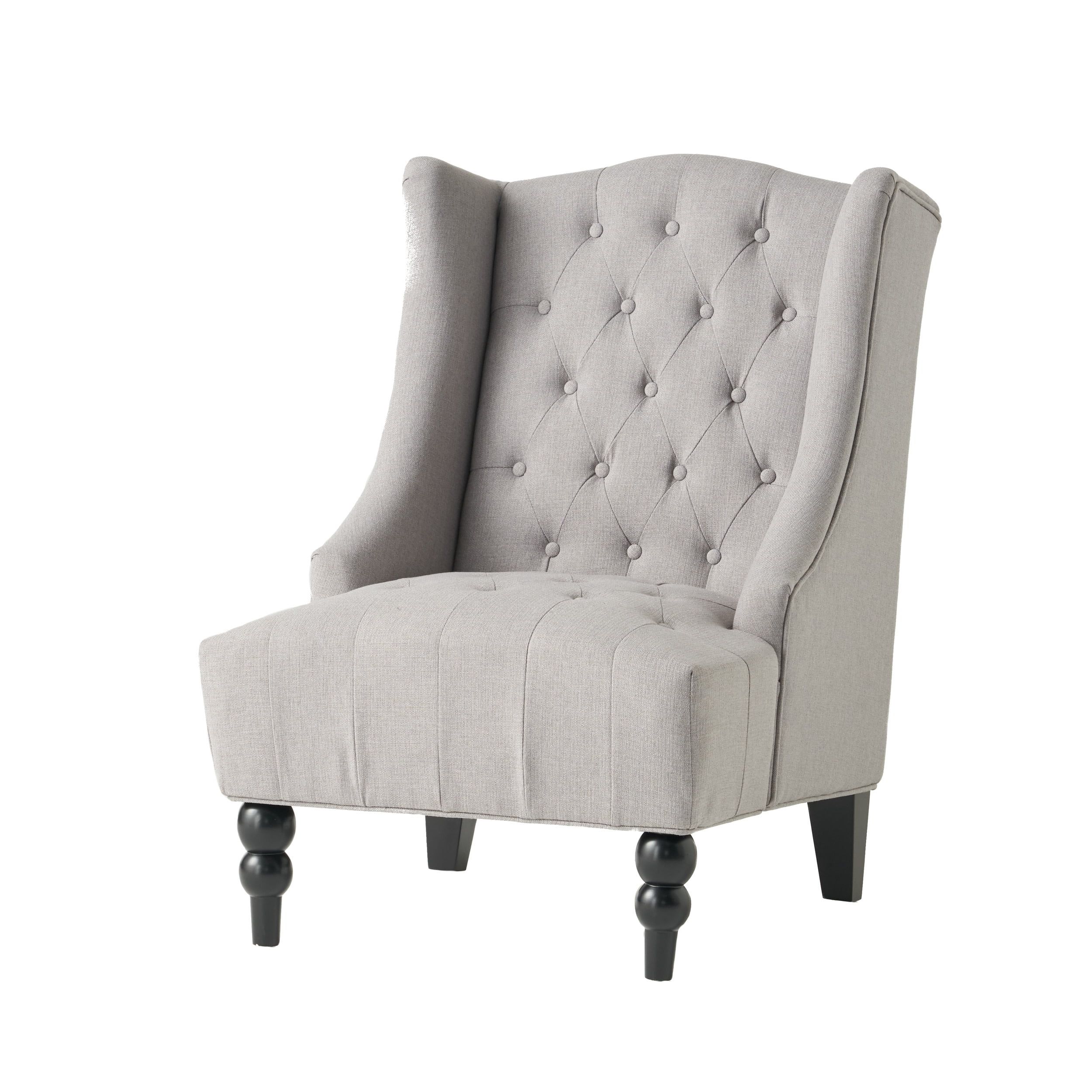 Light Gray Upholstered Wingback Club Chair with Birch Wood Legs