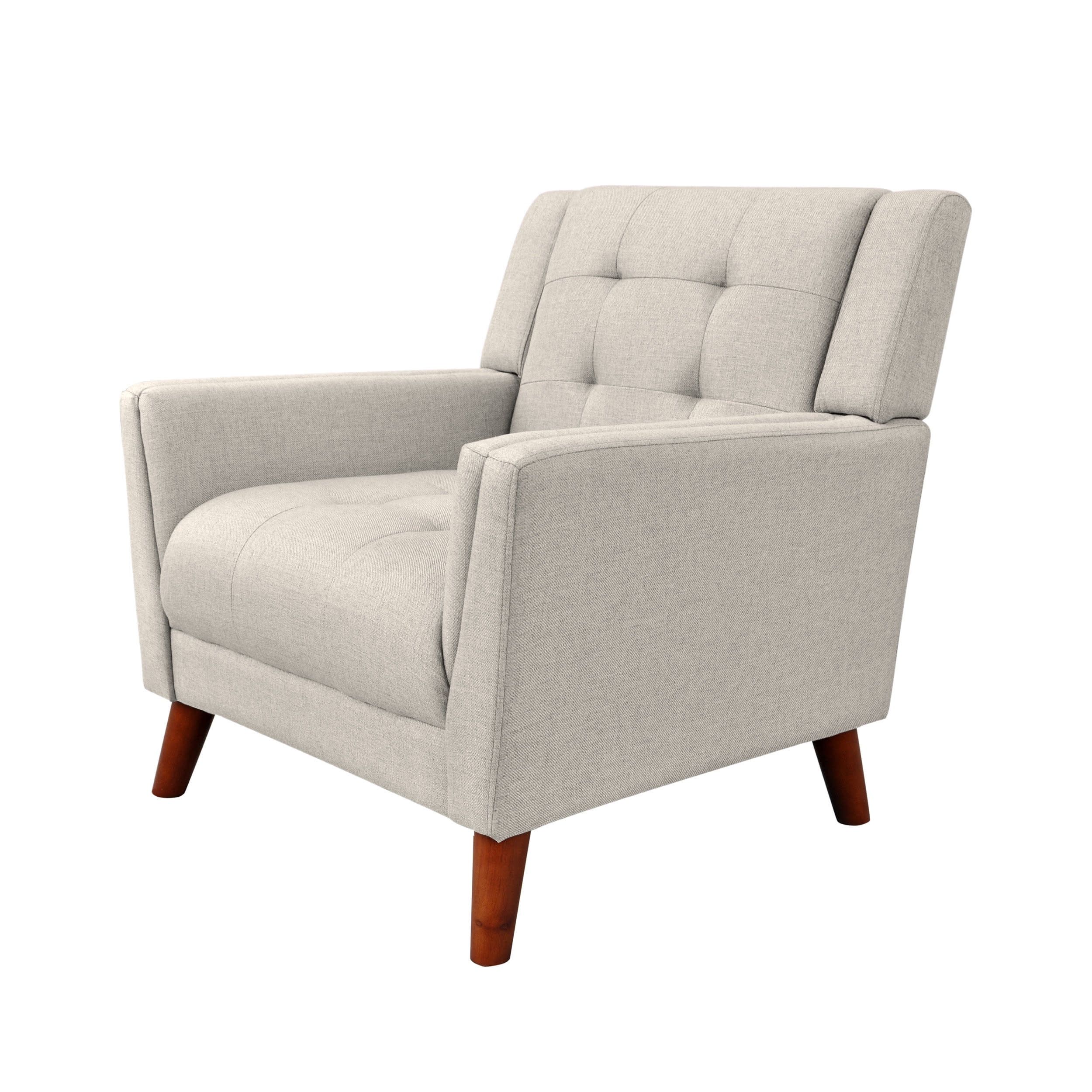 Beige Mid Century Modern Fabric Arm Chair with Wood Legs