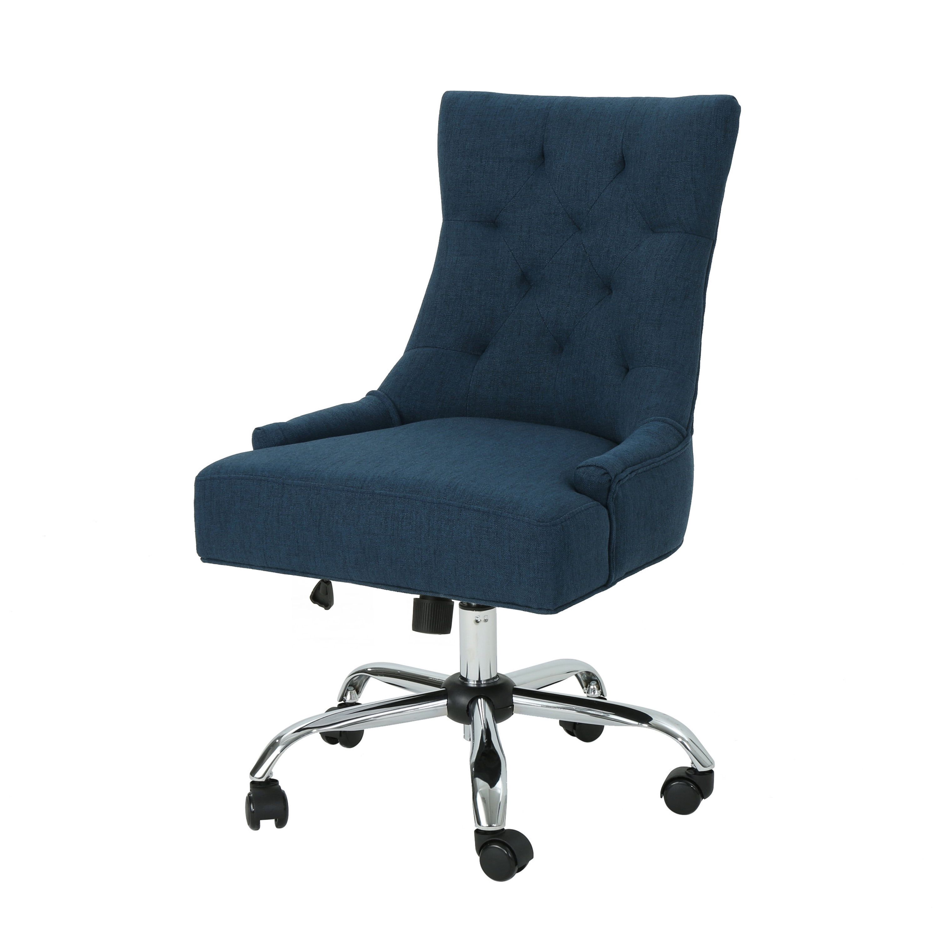 Navy Blue Tufted Fabric Adjustable Swivel Office Chair