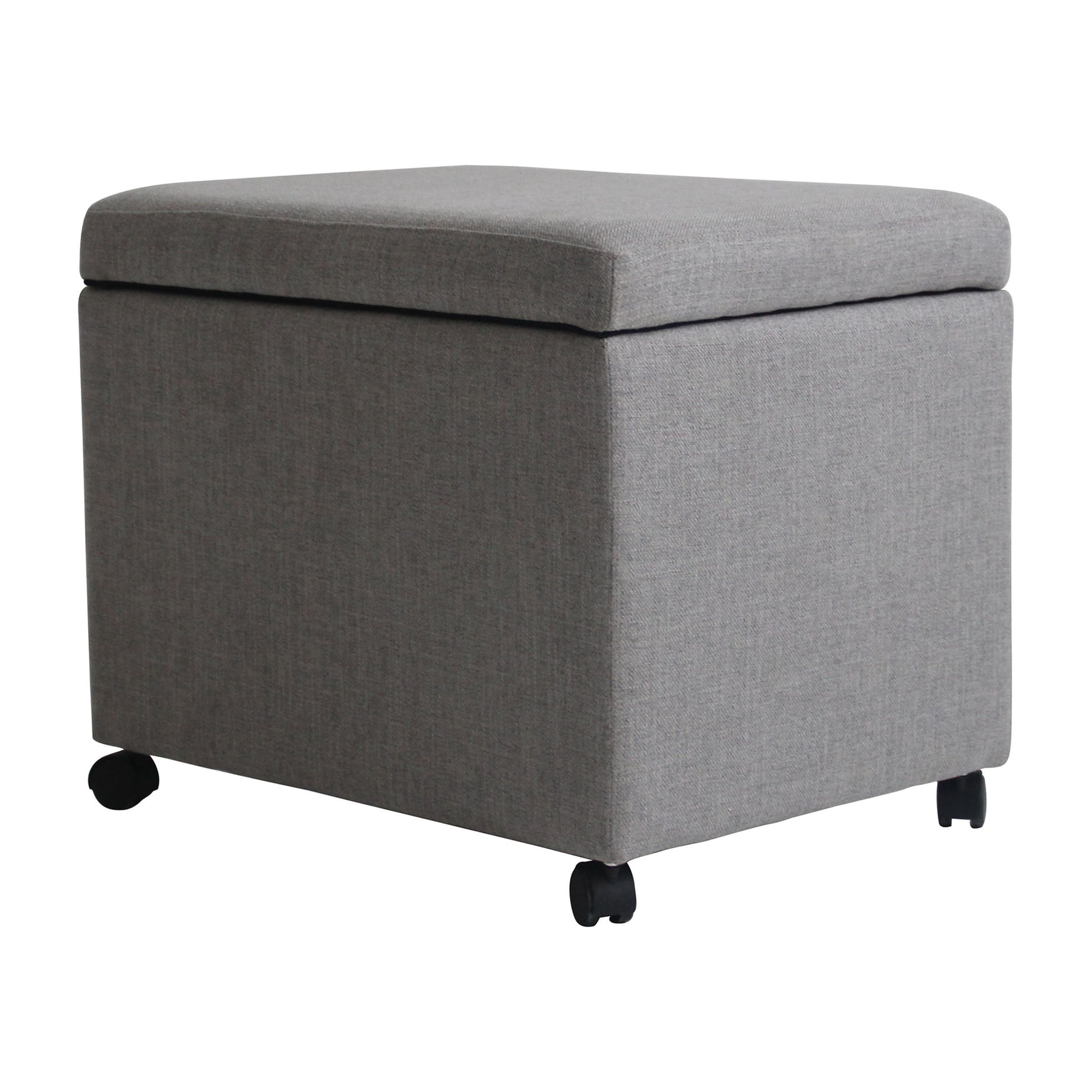 Gray and Black Fabric Upholstered File Storage Ottoman with Casters